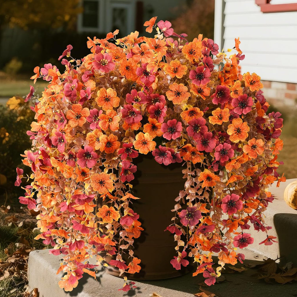 Homsunny Artificial Faux Mums Fall Flowers for Outdoor Outside Decoration