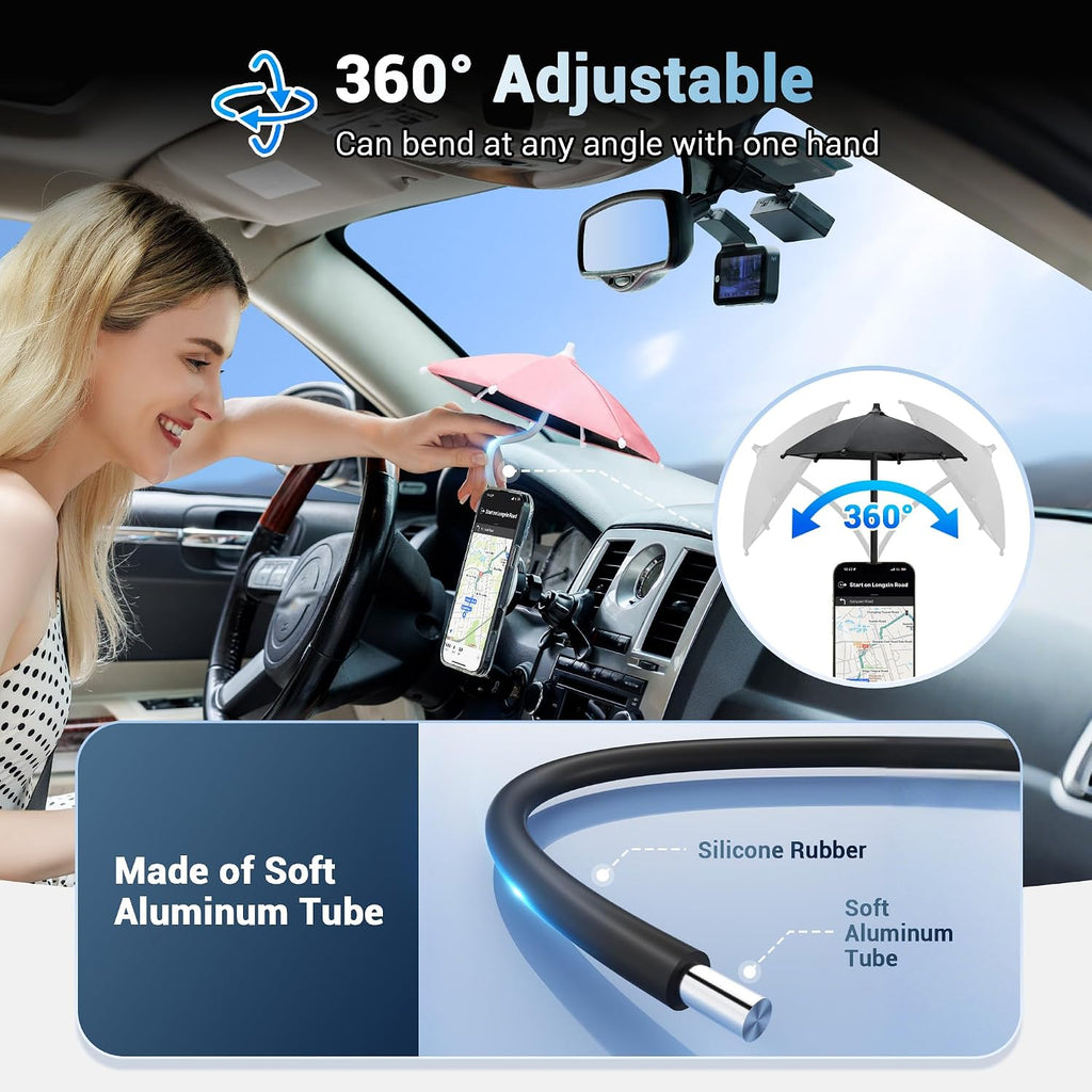 Kiorafoto Double Magnetic Phone Umbrella,UPF45+ Phone Sunshade Shield for Sun with 360°Adjust & Black Anti-UV Coating,Cellphone Umbrella Compatible with Magsafe Phone-Grip/Magsafe Car Phone-Mount