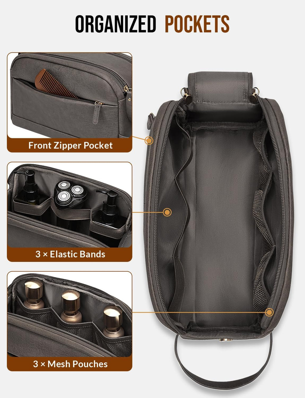 PU Leather Toiletry Bag for Men, Grey