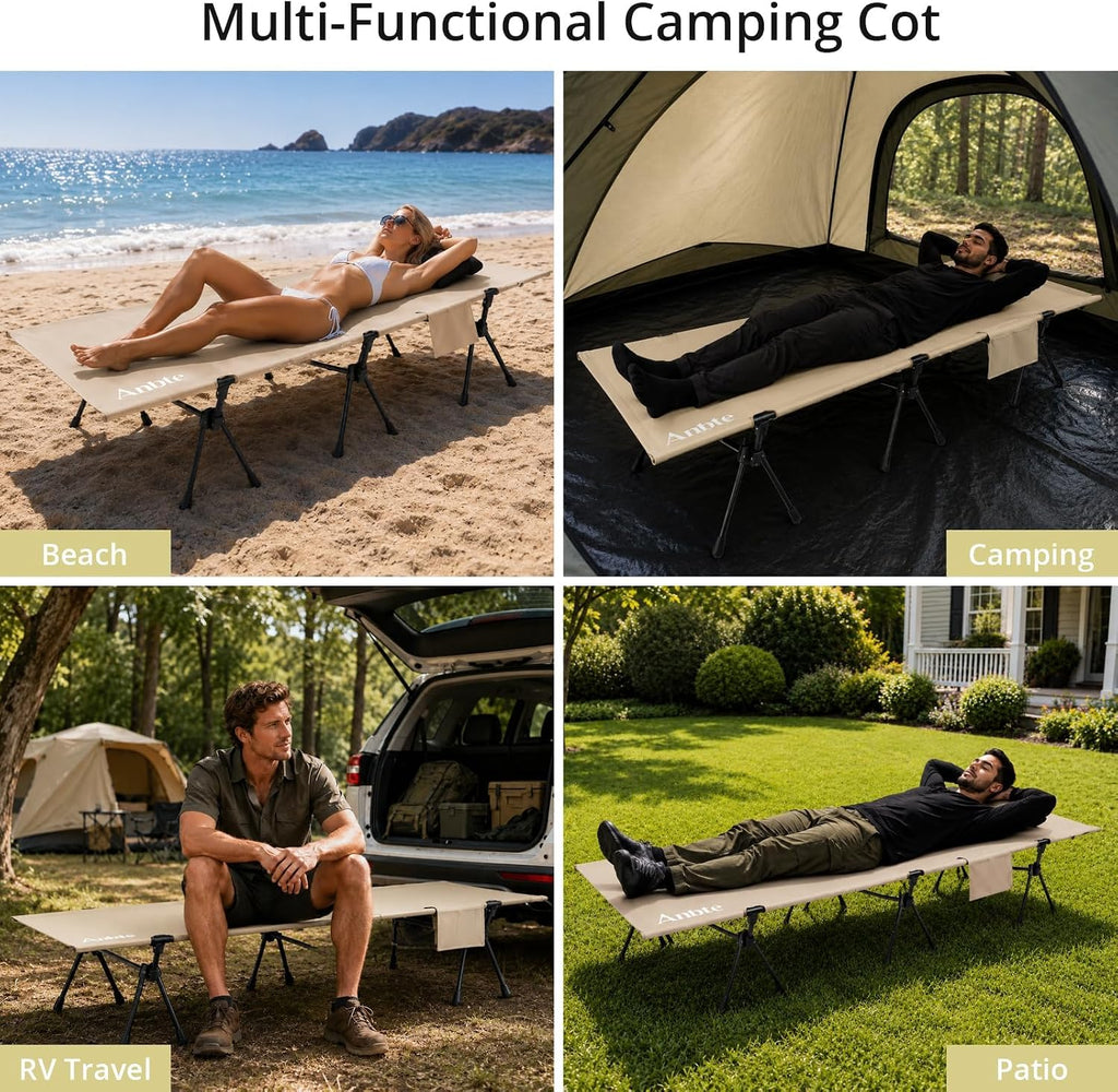 Anbte Height Adjustable Camping Cot, 400 lb Capacity, Portable for 1 Person