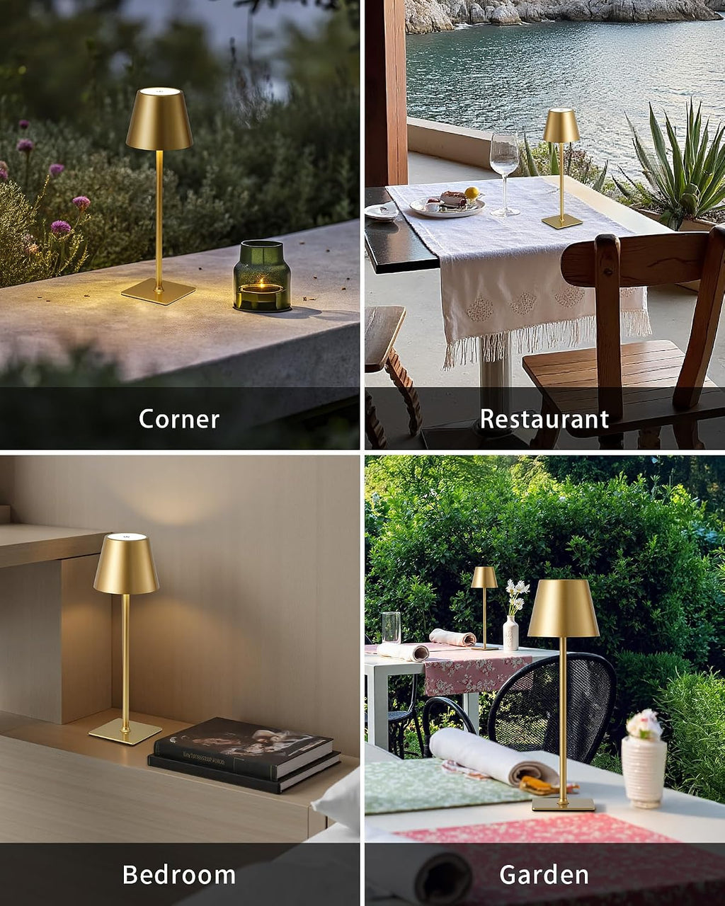 KDG Gold Cordless Table Lamps Set of 2, 4000mAh Rechargeable LED Desk Lamp
