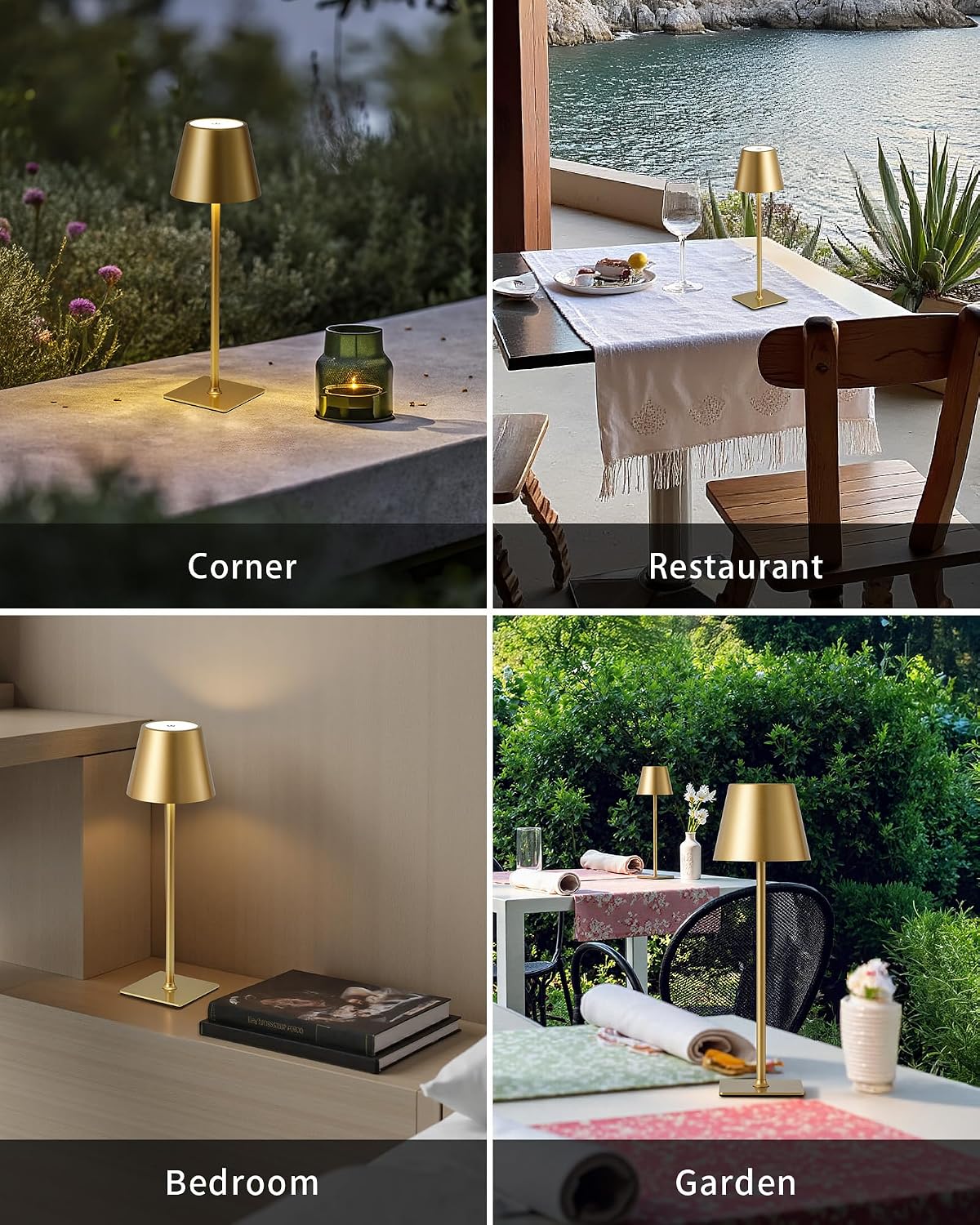 KDG Gold Cordless Table Lamps Set of 2, 4000mAh Rechargeable LED Desk Lamp