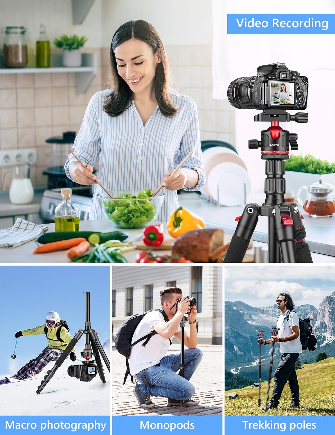78" Porfessional Tripod for Camera & Phone, Victiv Aluminum Tripod Monopod