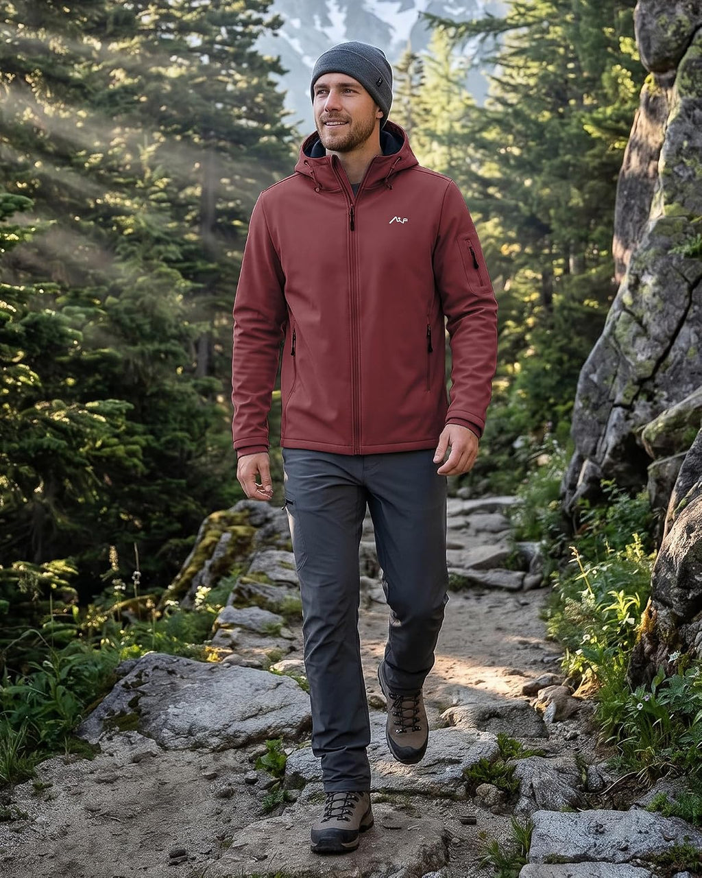 WULFUL Men's Lightweight Softshell Jacket Warm Fleece Lined Windbreaker Waterproof Soft Shell for Outdoor Hiking
