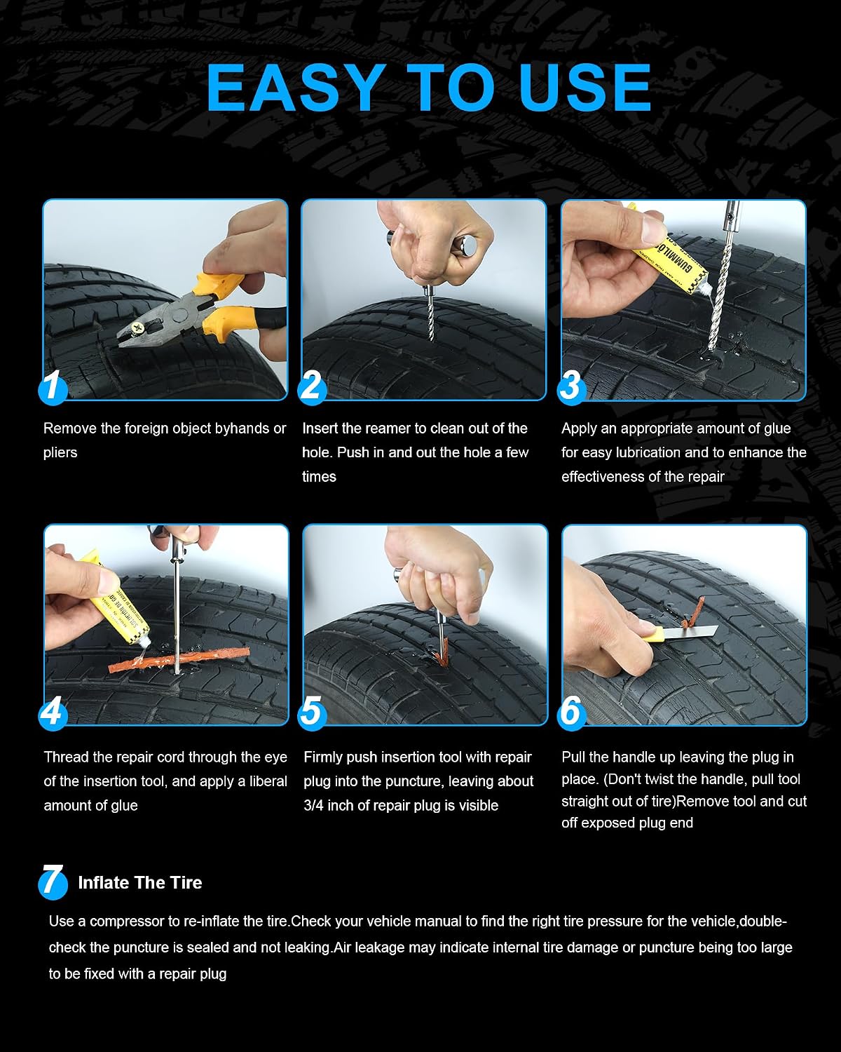 Tire Repair Kit with Plugs, Tire Plug Kit Heavy Duty Professional for Car, ATV, Motorcycle, Truck, Flat Tire Emergency Repair (Boxed Type - 19 PCs)