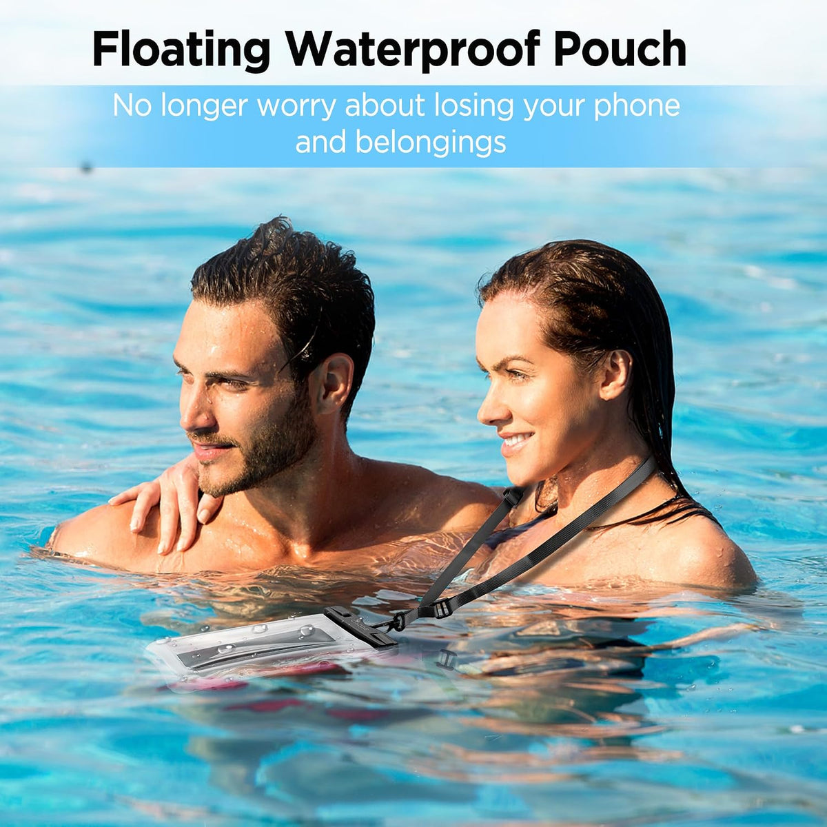 CACOE Floatable Waterproof Phone Pouch 2 Pack Up to 7.0",Black+Black-1