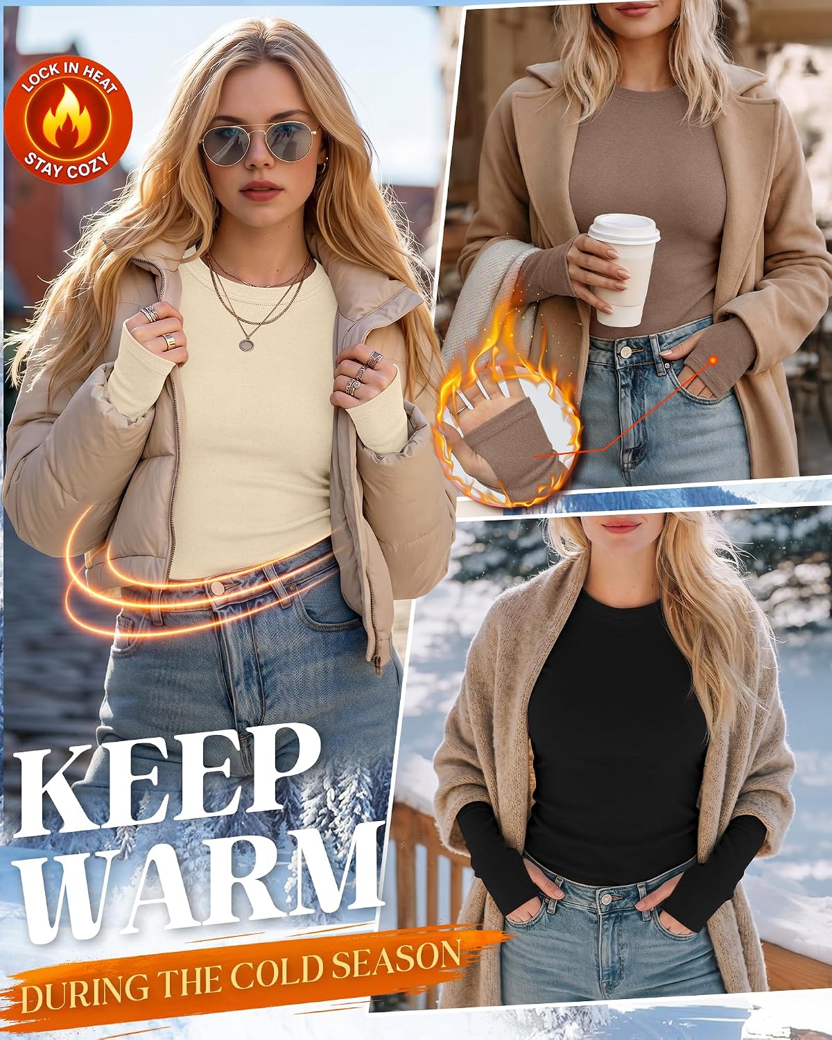 Neer 4 Pack Women's Thermal Fleece Lined Shirts Warm Base Layer