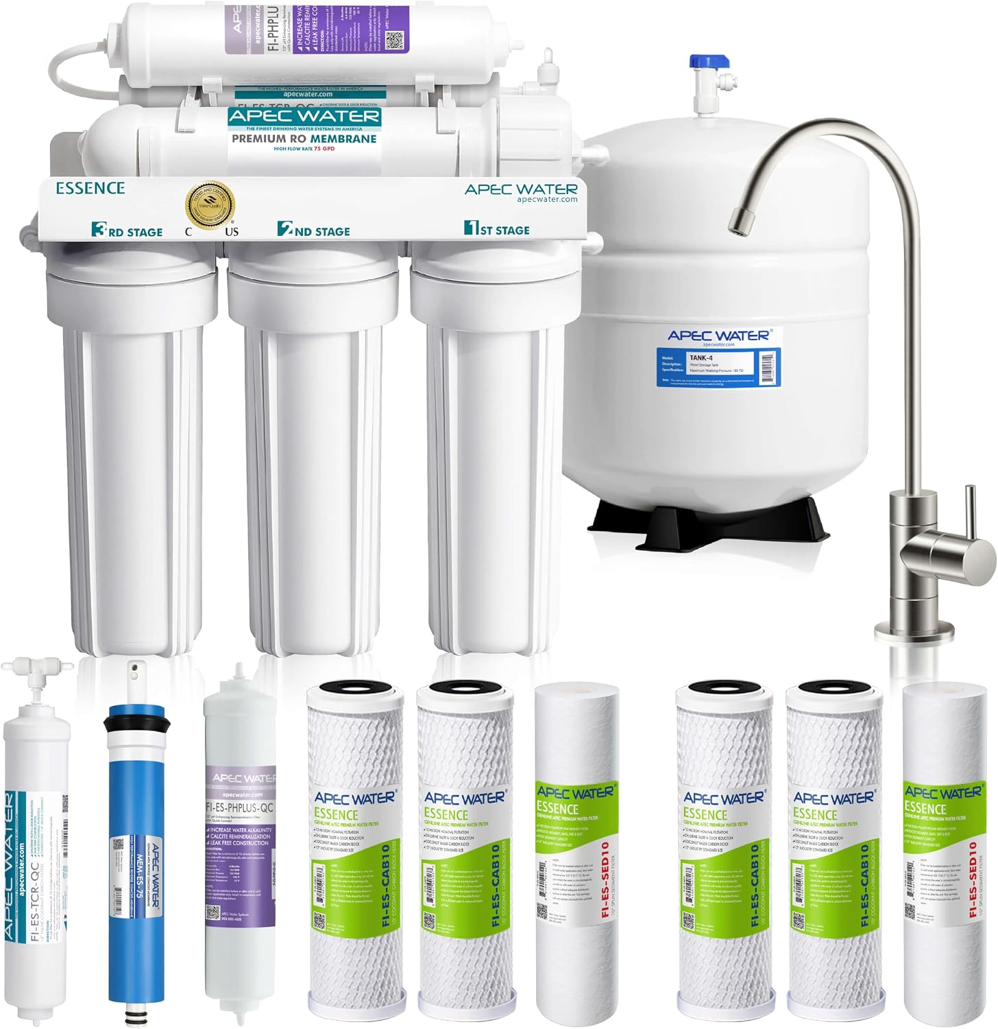 APEC Water ROES-PH75X, 6-Stage Under Sink RO System Alkaline, Extra Filters