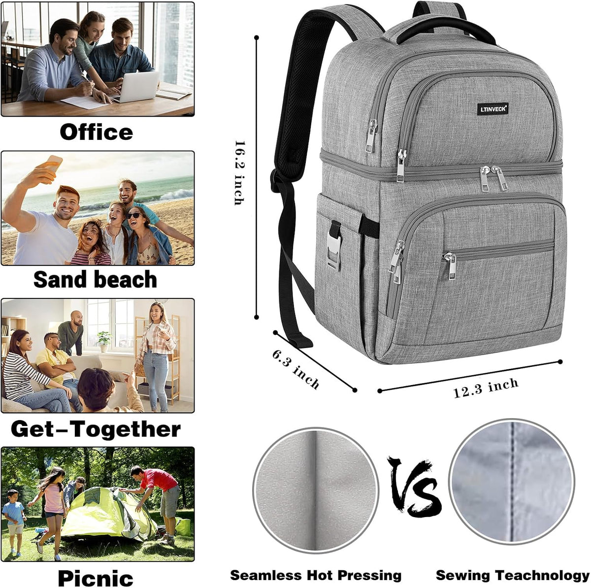 Cooler Backpack,Insulated Backpack Cooler Leakproof Double Deck Cooler Bag for Men Women RFID Lunch Backpack