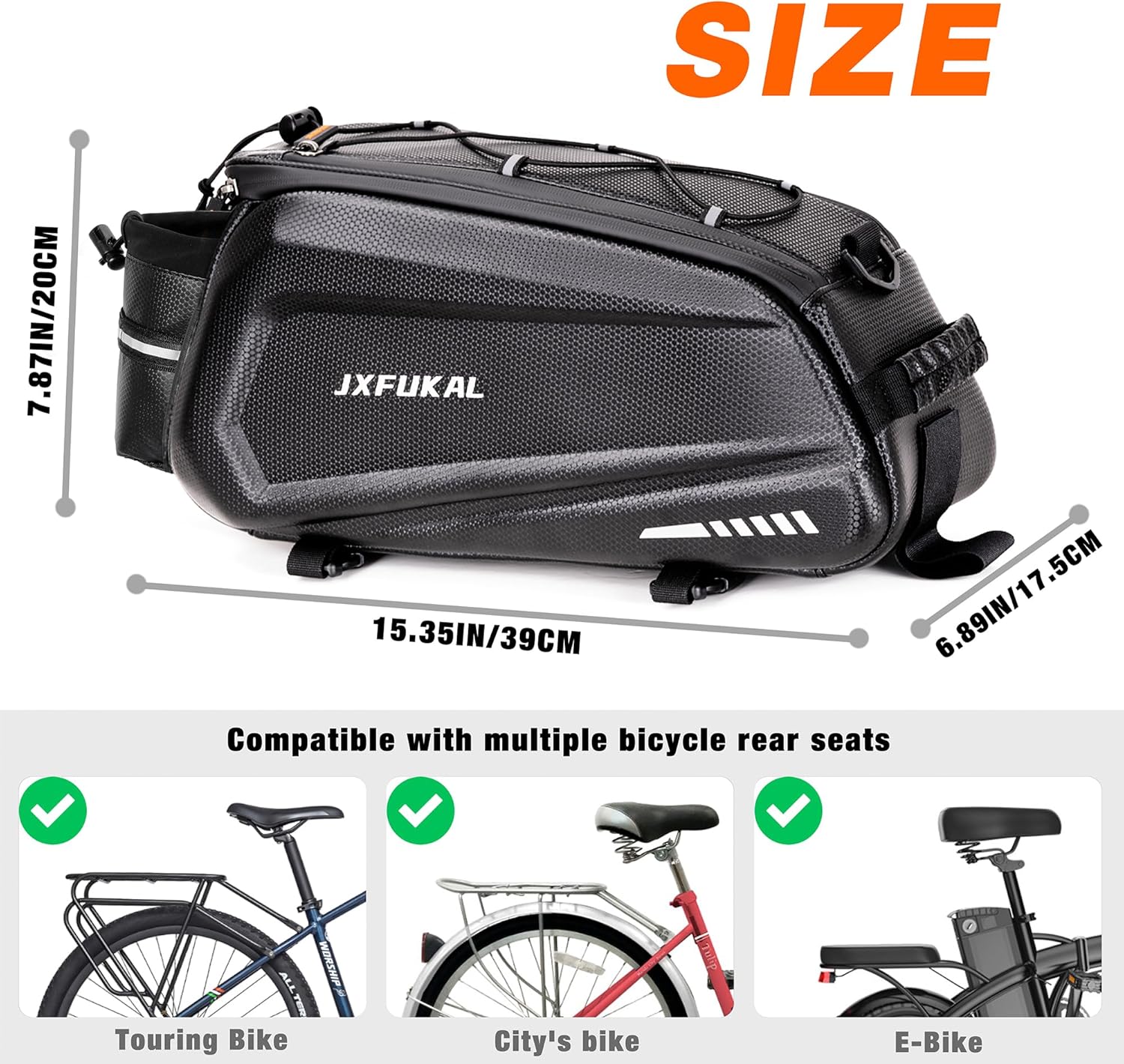 JXFUKAL Bike Bags for Bicycle Rear Rack - 9.5L/17L/40L Hard Shell Ebike Bag