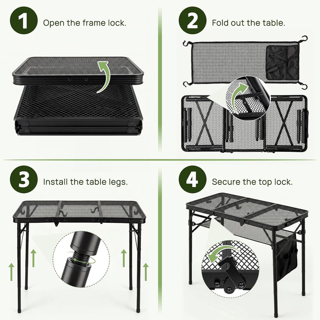 Folding Grill Table, 34 x 16 in Portable Camping Table for Picnic