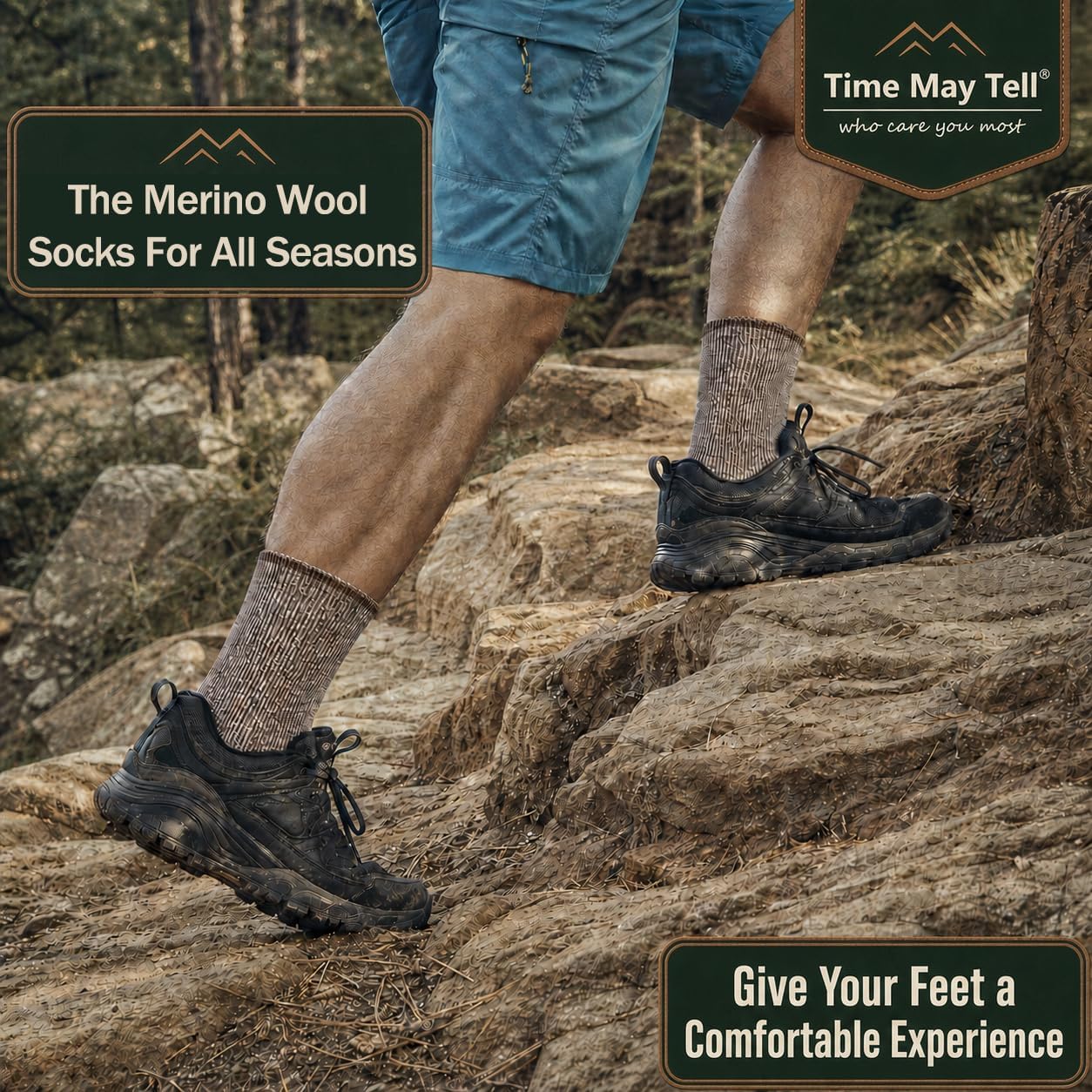 Time May Tell Mens Merino Wool Hiking Cushion Socks Thermal Warm Boot Socks