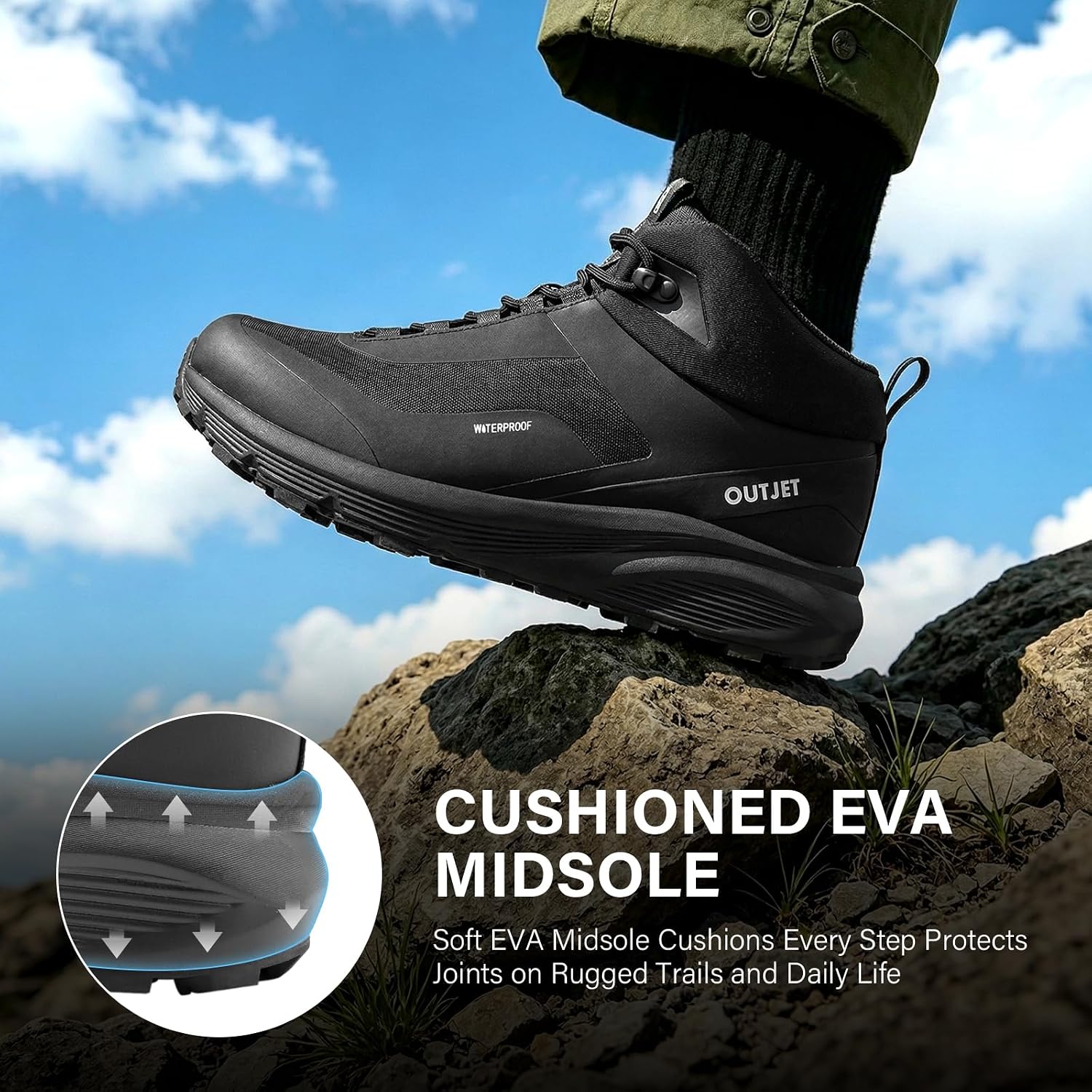 Men's Waterproof Hiking Boots Lightweight Comfortable Outdoor Walking Trail Boots Shoes