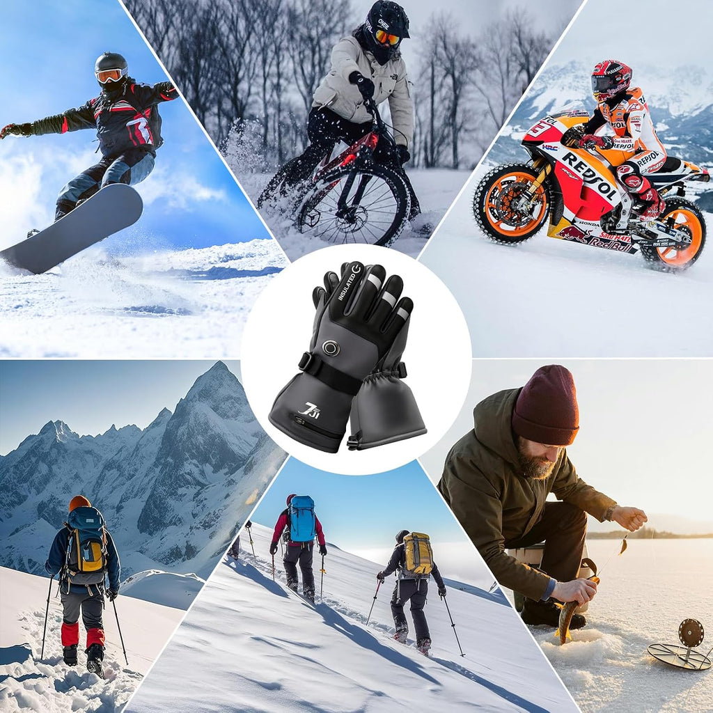 Rechargeable Heated Gloves for Men Women, Waterproof Electric Hand Warmers