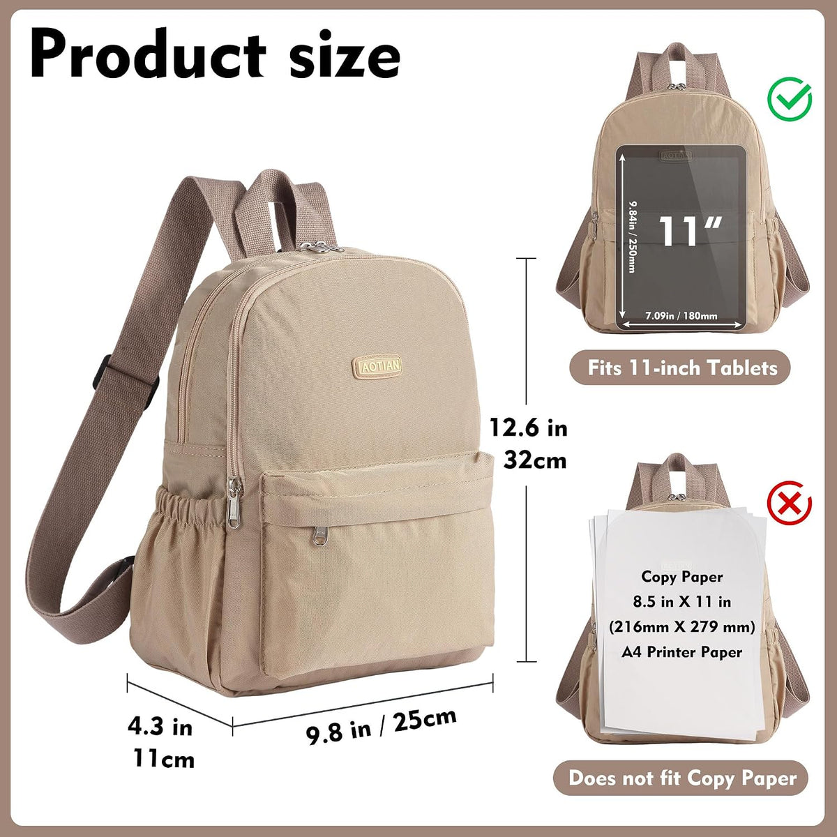 AOTIAN Lightweight Nylon Daypack, Small Hiking Backpack for Women