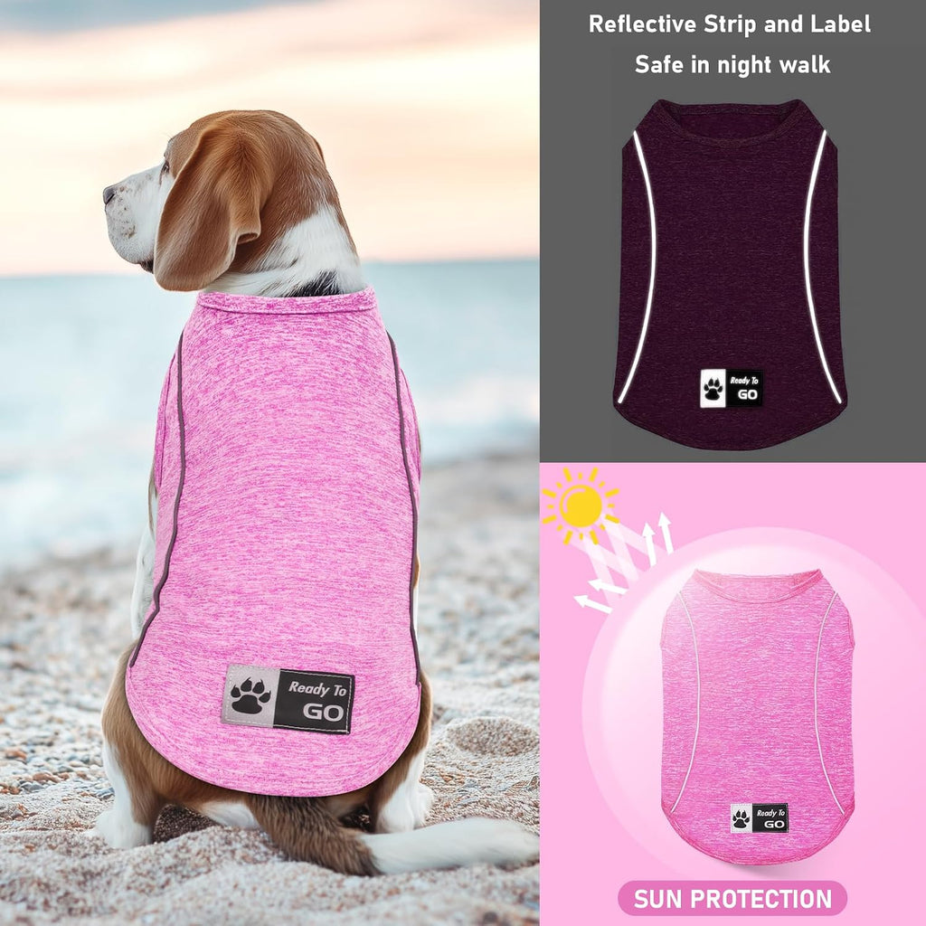 KYEESE Reflective Dog Shirt, Lightweight Sun Protection Dog T Shirts for Small Dogs Girl, Breathable Sleeveless Pet Tank Top Summer Dogs Clothes for Night Walking Outdoor, Rose Red, M