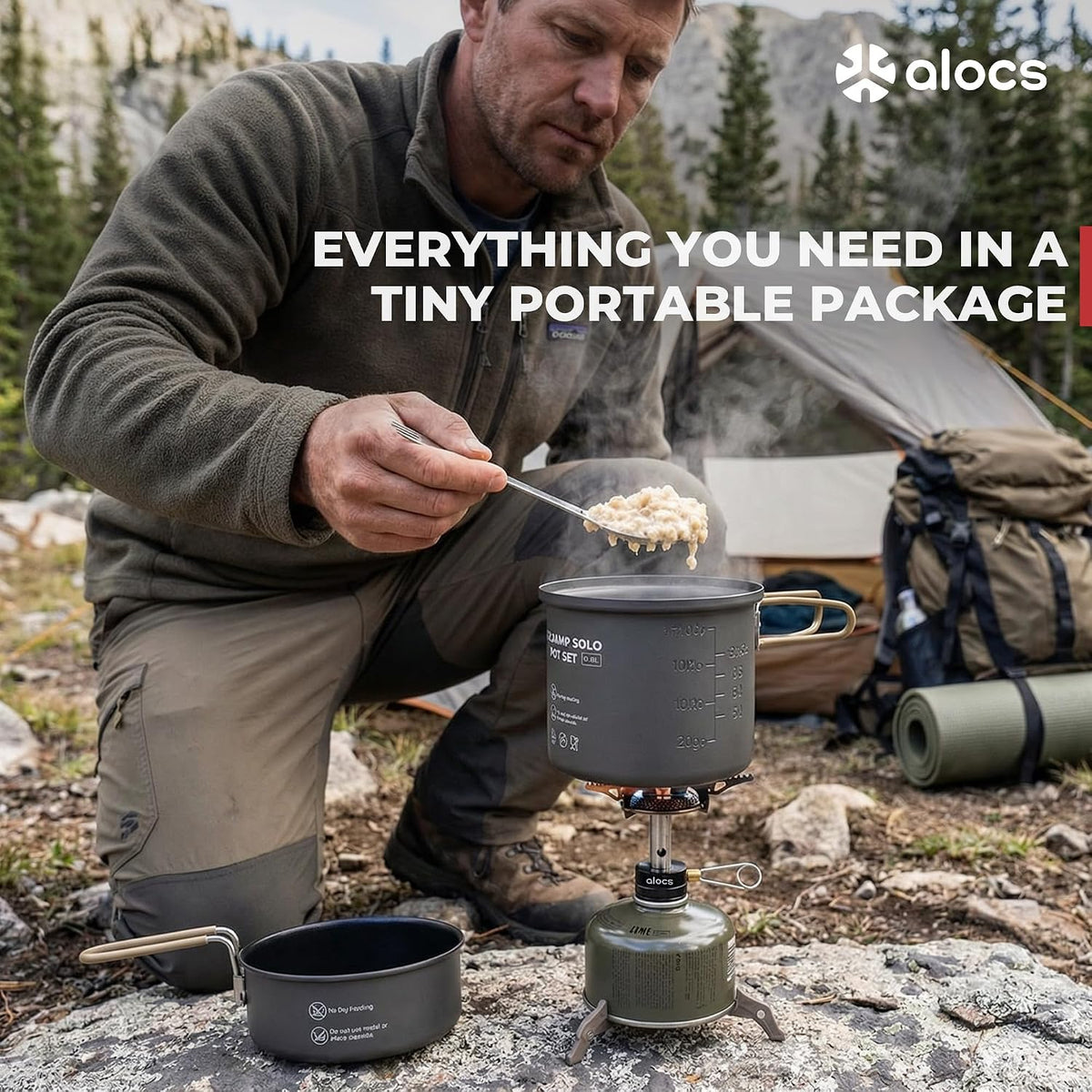 ALOCS 9-Piece Camping Cookware Set with Non-Stick Pots & 3200W Stove