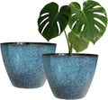 Vanslogreen Plant Pots Set of 2, 8 inch Plastic Planters with Drainage Holes, Modern Glaze Flower Plant Pot for Indoor Outdoor Herb Snake Succulent Plants