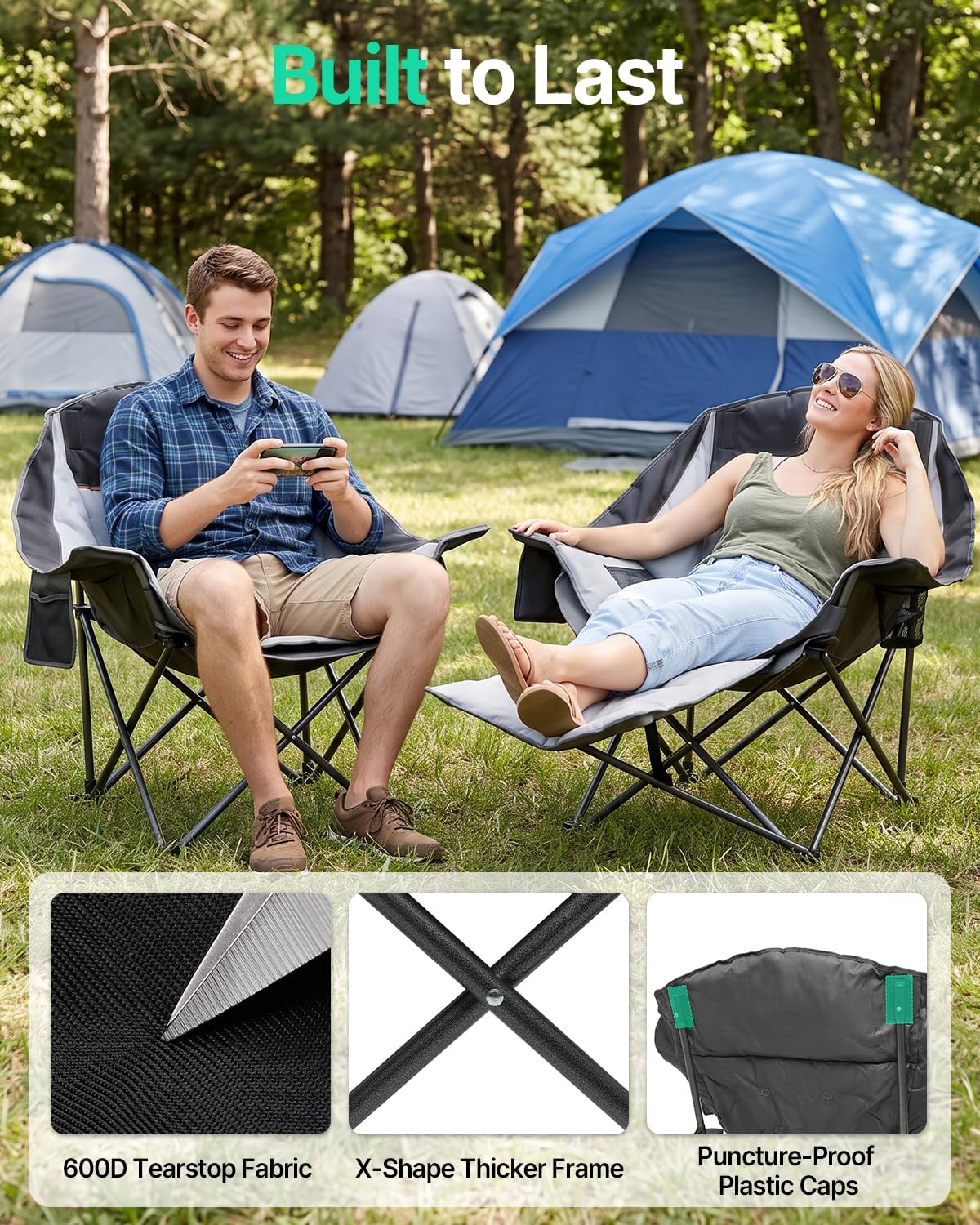 HOPERAN Oversized Camping Chair with Foot Rest, 500lbs Padded Lawn Chairs