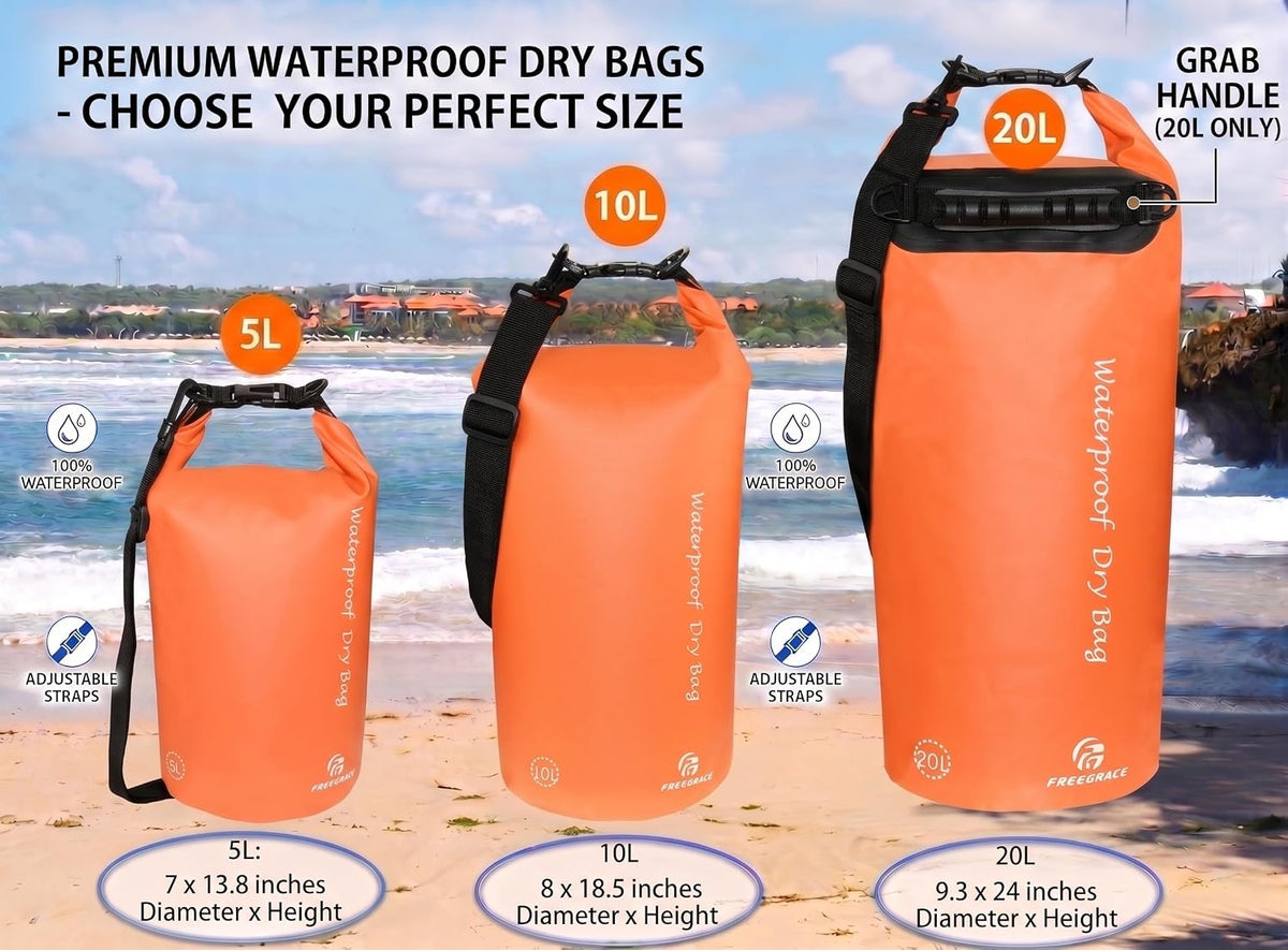 Freegrace Waterproof Dry Bag with Double Zip-Lock, Phone Case & Waist Pouch