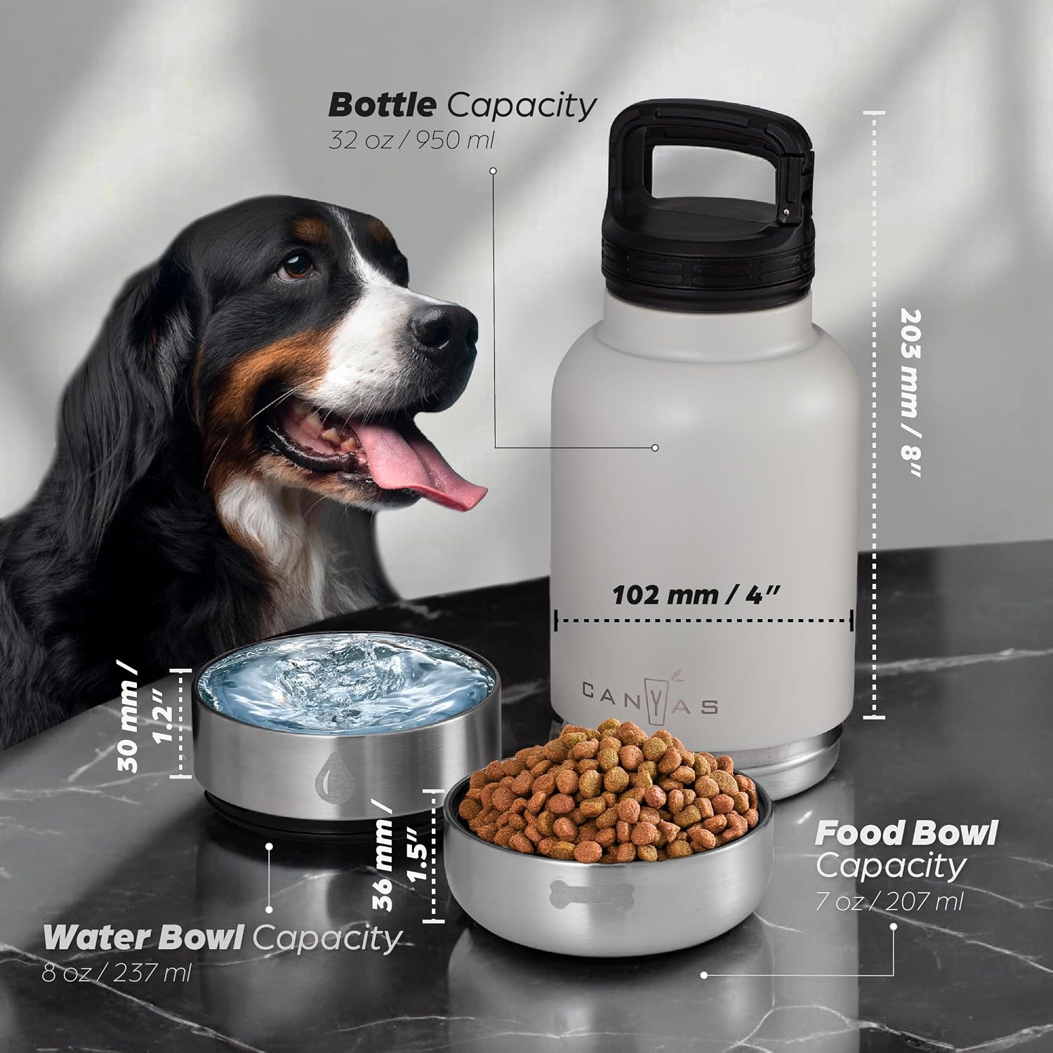 32oz Insulated Dog Water Bottle, Leak Proof with Food & Water Bowls