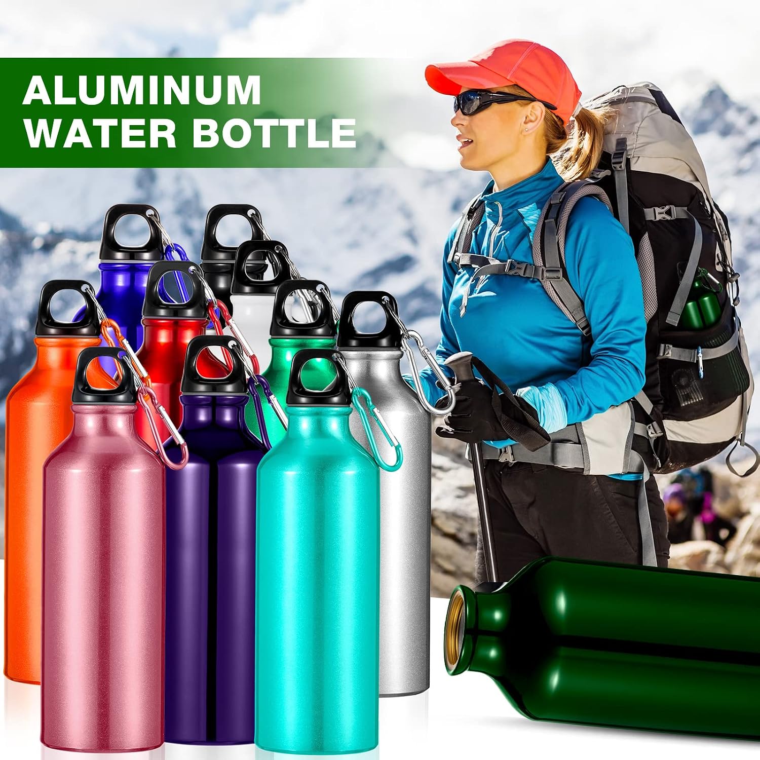 24 Pcs Aluminum Water Bottle 17oz Aluminum Reusable Bottles with Clips Sports Lightweight Water Multipack Easy Carry Leakproof Travel for Gym Hiking Cycling Sports Outdoor(Multi Color)