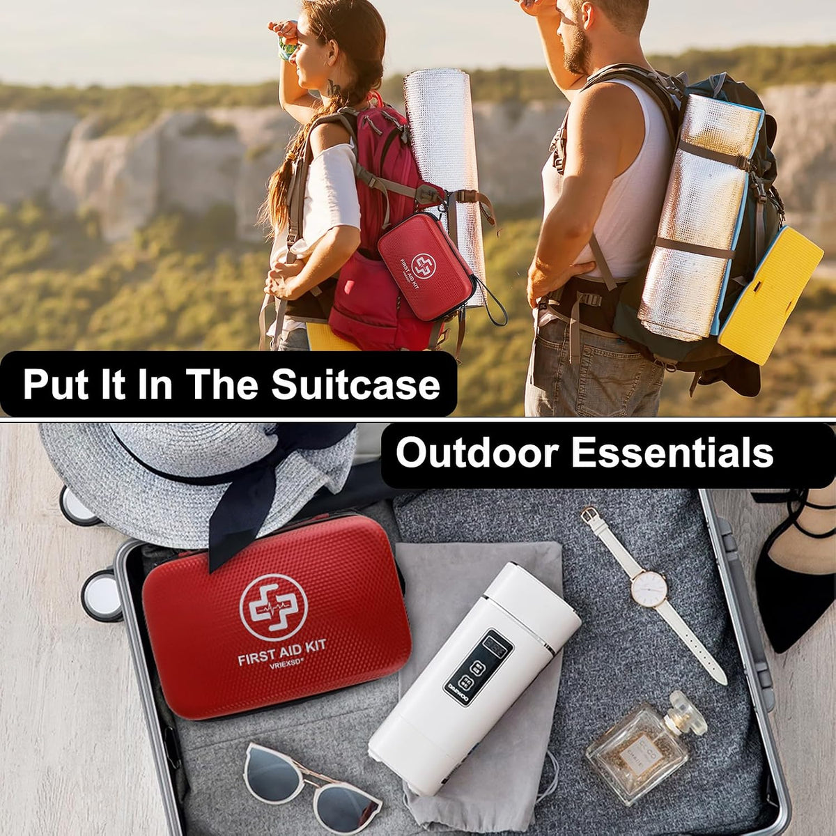 VRIEXSD Premium 320-Piece First Aid Kit, Waterproof EVA Hard Shell Case,Red