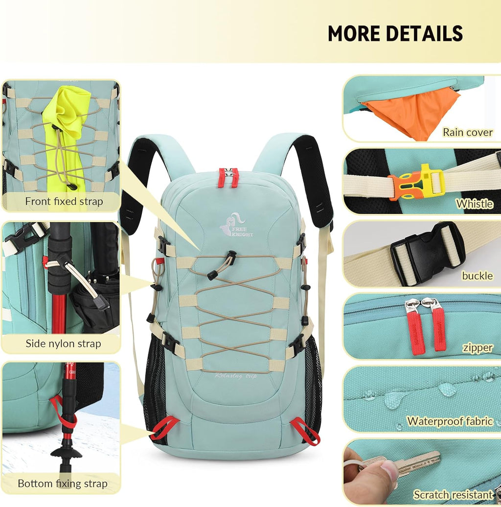 Bseash 40L Waterproof Hiking Camping Backpack with Rain Cover, Outdoor Sport Travel Bag Daypack for Climbing Skiing Cycling (Pink)