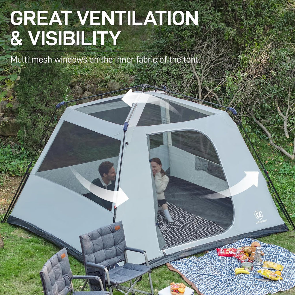 EVER ADVANCED Blackout 6 Person Camping Tent, Instant Cabin Tent for Family with Vestibule and Large Mesh Windows, 60s Easy Setup, Double Layer, Water-Resistant