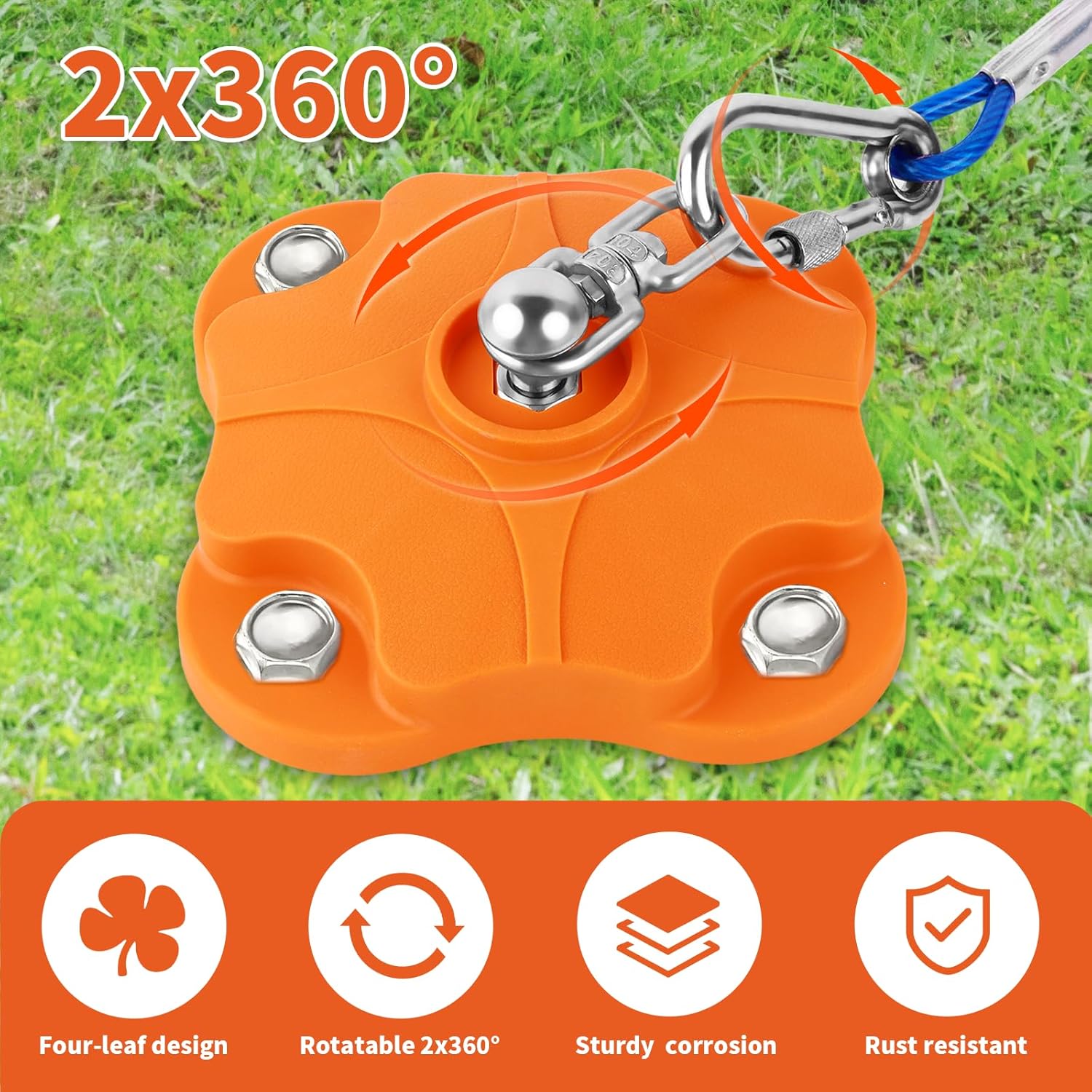 Heavy Duty Dog Tie Out Stake Ground Anchor with Dual 360° Anti-Tangle Swivel - Dog Runner Stake for Large Dogs Outside Yard & Camping (One Dog Stake/200lbs/No Cable)