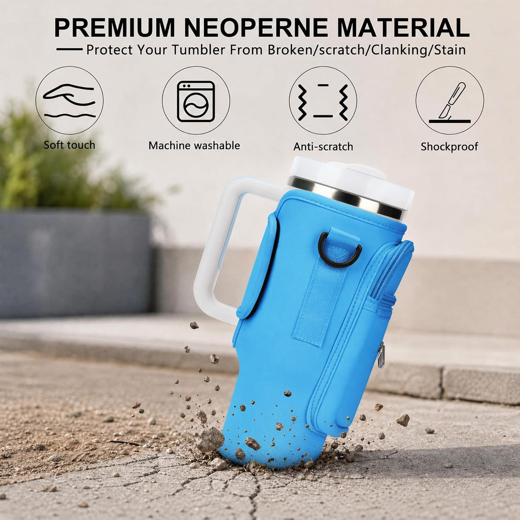 Initial Water Bottle Holder with Strap for Stanley Cup Accessories 40 oz/Simple Modern Tumbler, Birthdays for Women Girls, Water Bottle Carrier Bag with Phone Pocket,Hiking Walking Gym Camping