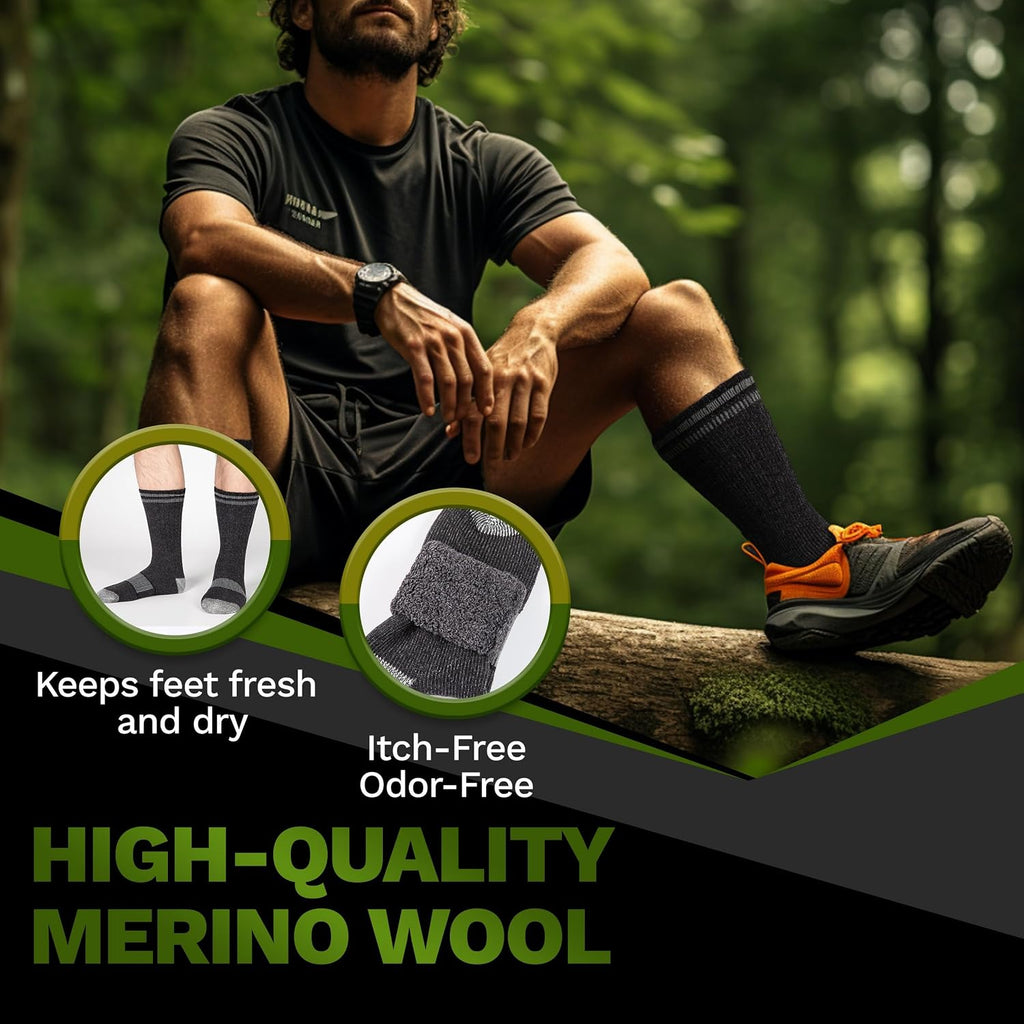Alvada Mens Merino Wool Crew Socks Thermal and Warm Socks for Winter Work Hiking Running 3 Pairs