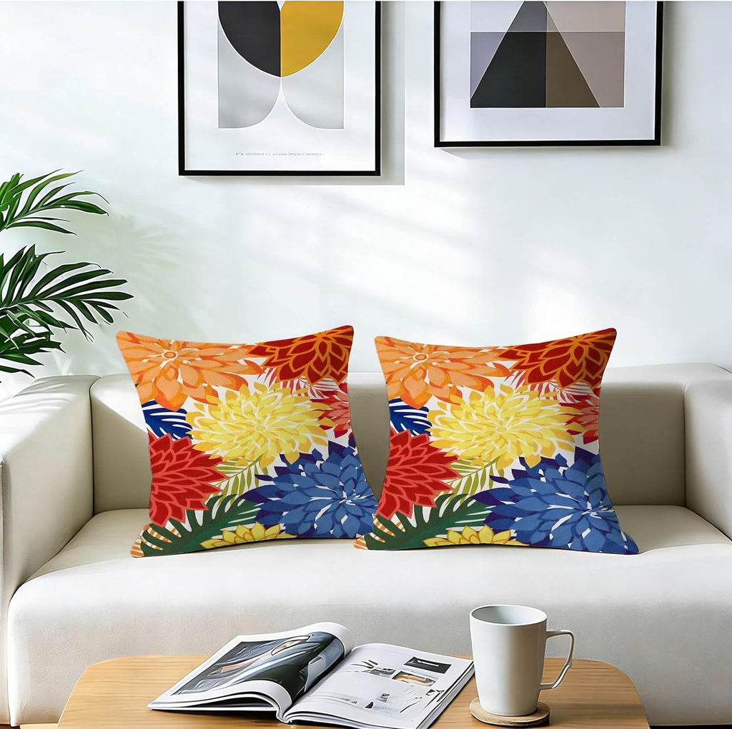 mellicoma Waterproof Outdoor Pillow Covers 18x18 Pack of 2 Vibrant Floral Collage Throw Outdoor Pillows for Garden Funiture Patio Home