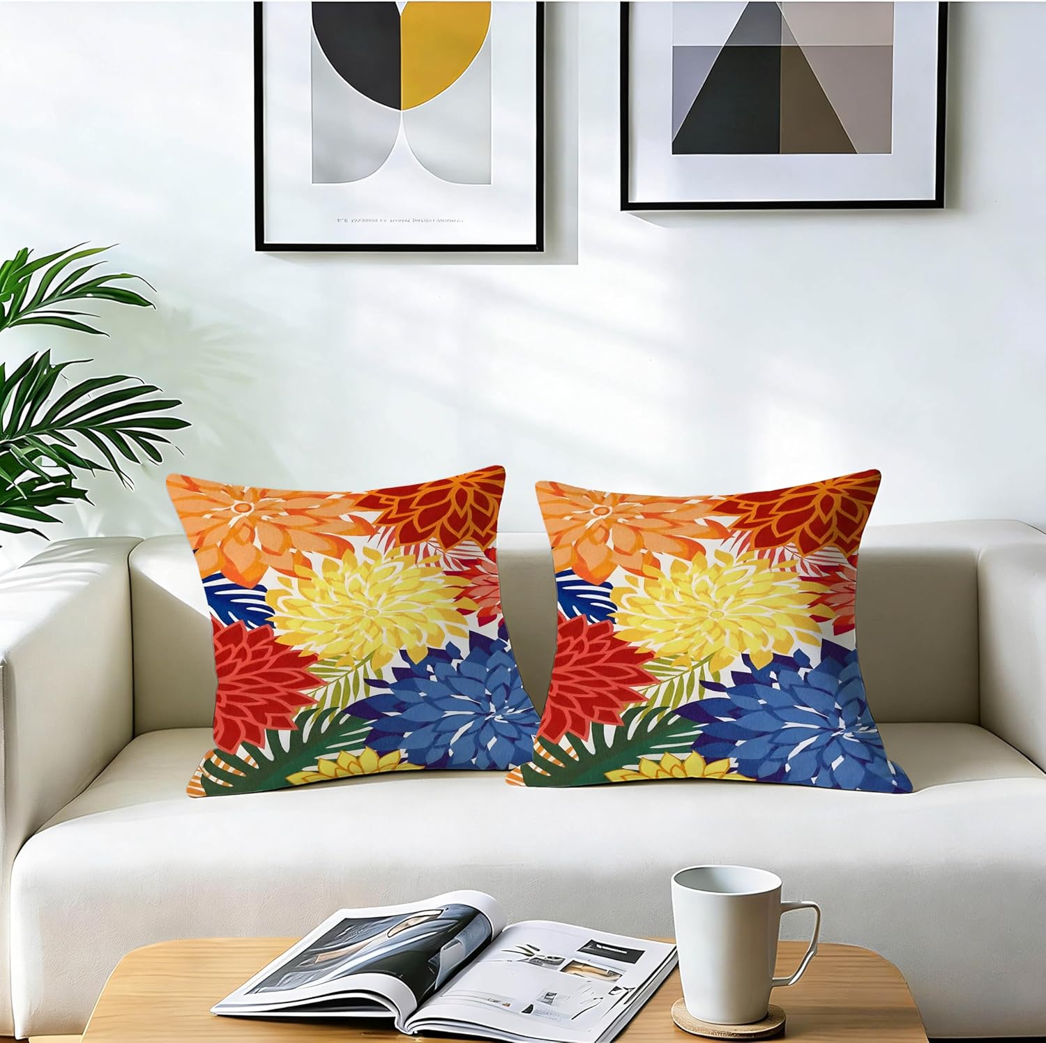 mellicoma Waterproof Outdoor Pillow Covers 18x18 Pack of 2 Vibrant Floral Collage Throw Outdoor Pillows for Garden Funiture Patio Home