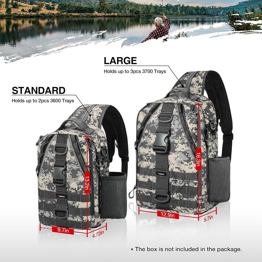 Piscifun Fishing Backpack, Rod Holders, Lightweight Sling Bag, Digital Camo