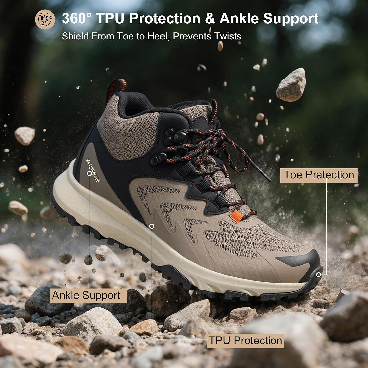 Men's Waterproof Hiking Boots Lightweight Comfortable Outdoor Walking Trail Boots Shoes