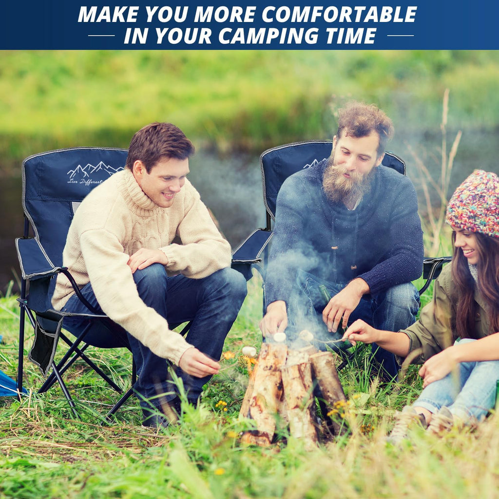 2PCS SAILARY Mesh Folding Camping Chairs, Oversized Portable Outdoor Chairs, Weight Capacity 325 lbs with Cup Holder, Storage Pocket, Carry Bag Blue