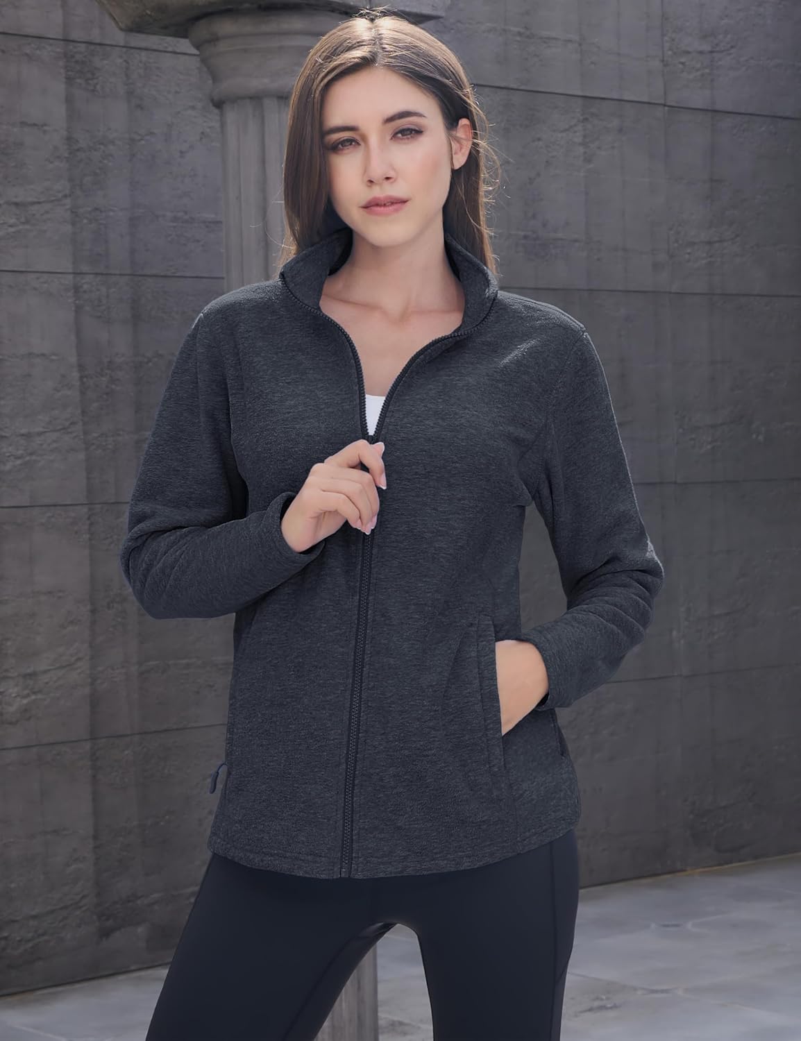 MAGCOMSEN Womens Fleece Zip Up Jacket with Pockets Lightweight Soft Coat