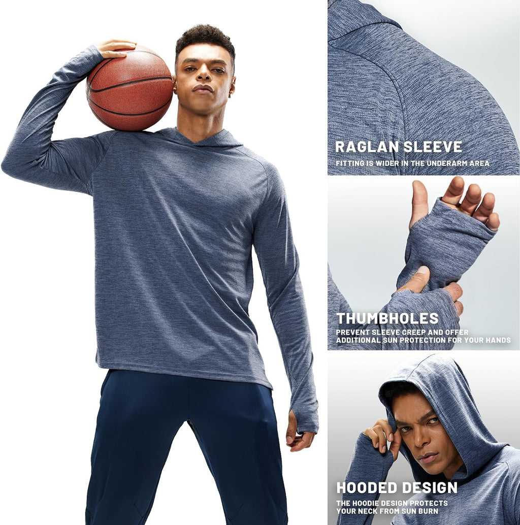 MIER Men's UPF 50+ Sun Hoodie Quick Dry Long Sleeve Shirts, Lightweight