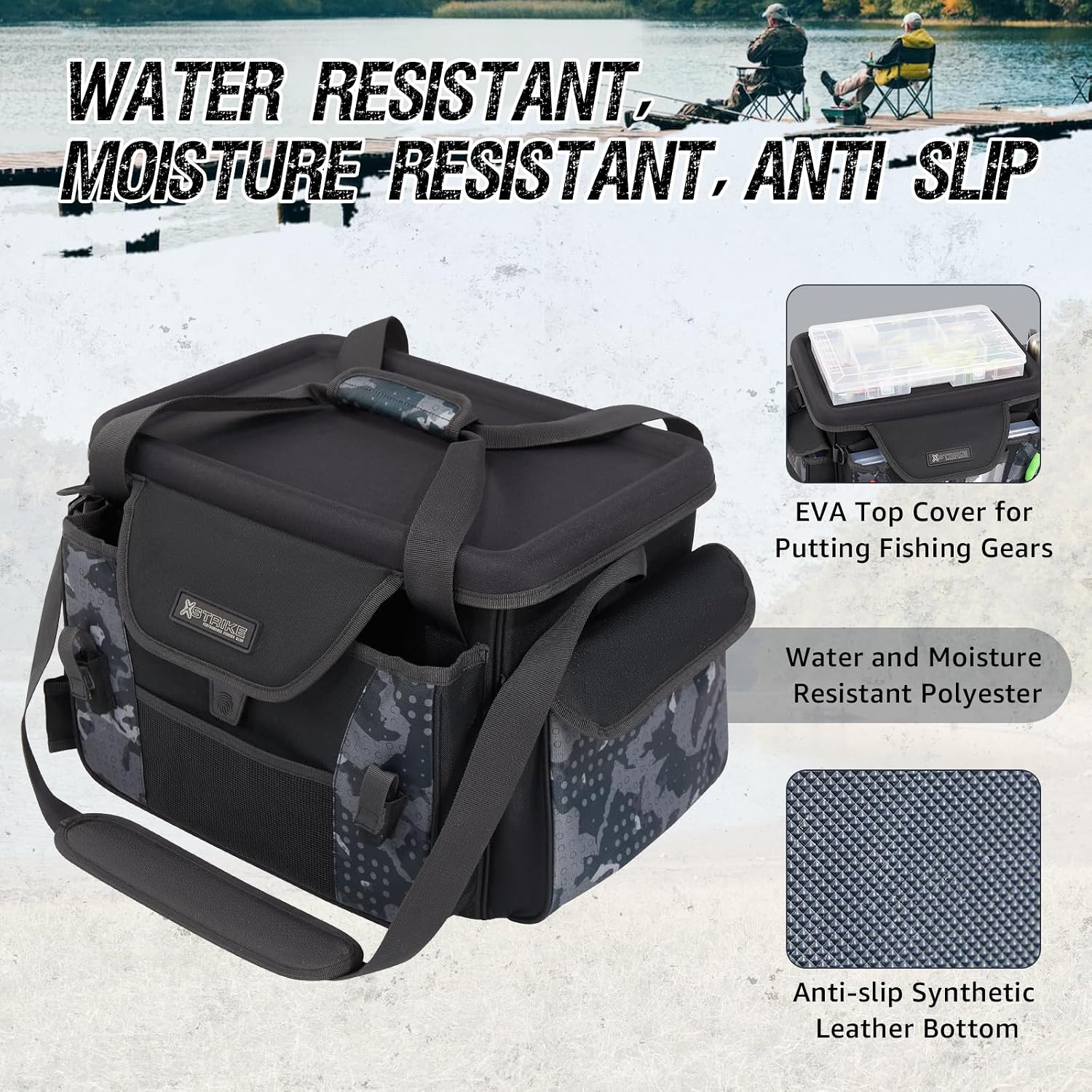 X-Strike Fishing Tackle Bag, Fishing Box Bag with 7 3700 Tackle Boxes Extra Large Fishing Gear Storage Bag Water-Resistant Tackle Bags Padded Shoulder Strap for Saltwater Icefishing Freshwater Camping