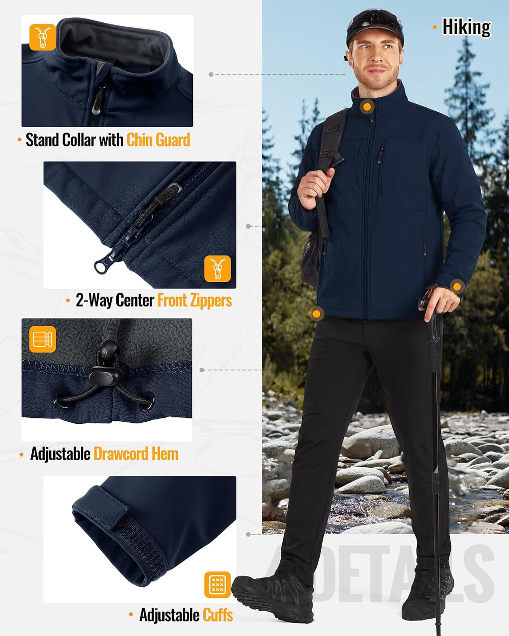 33,000ft Men's Lightweight Softshell Jacket Fleece Waterproof Windbreaker