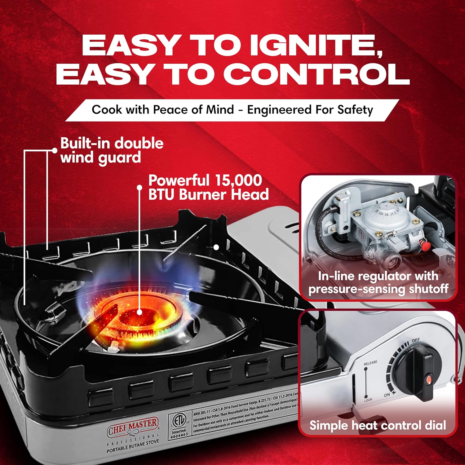 Chef Master Portable Butane Camping Stove, Backpacking Burner, 15,000 BTU