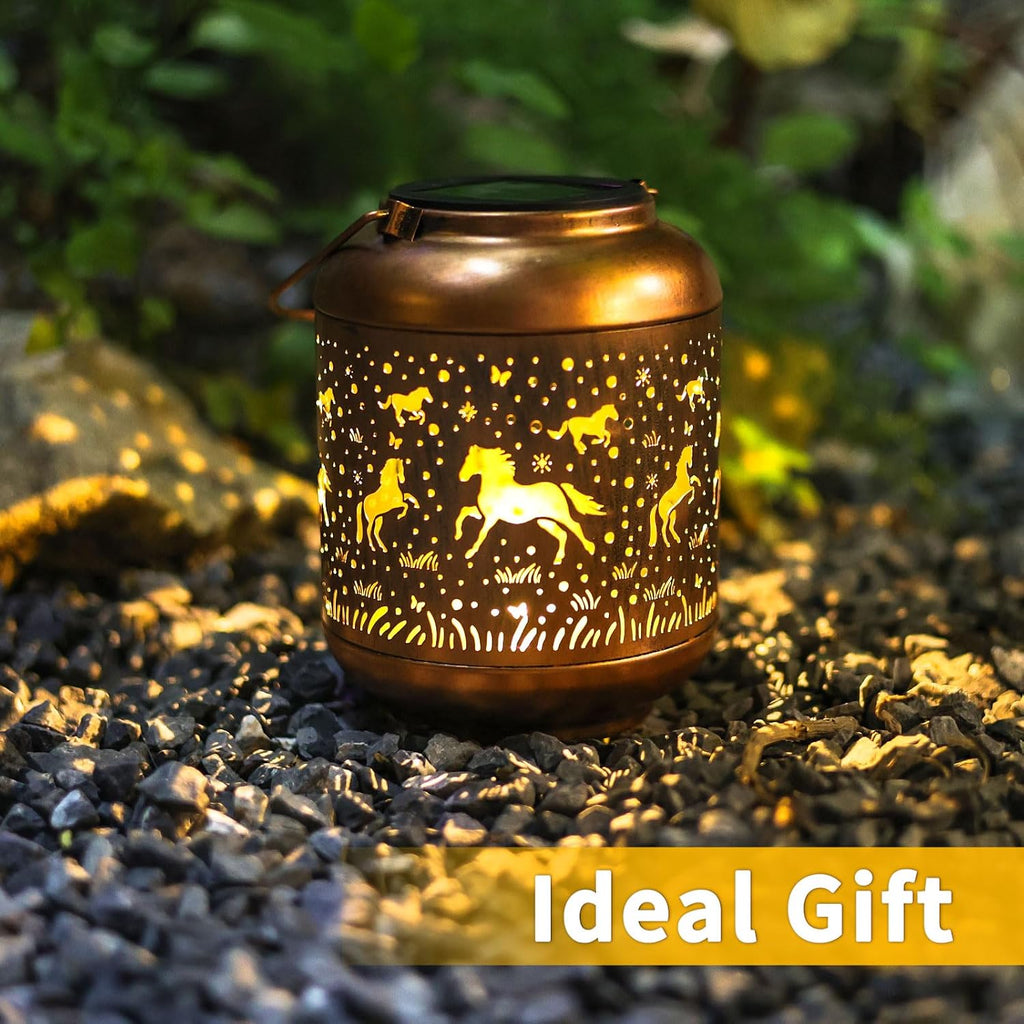 Horse Solar Lanterns Outdoor Waterproof Garden Decor Hanging Solar Lights Metal Decoration Outside for Yard,Porch,Patio,Pathway,Backyard Gifts Men Women