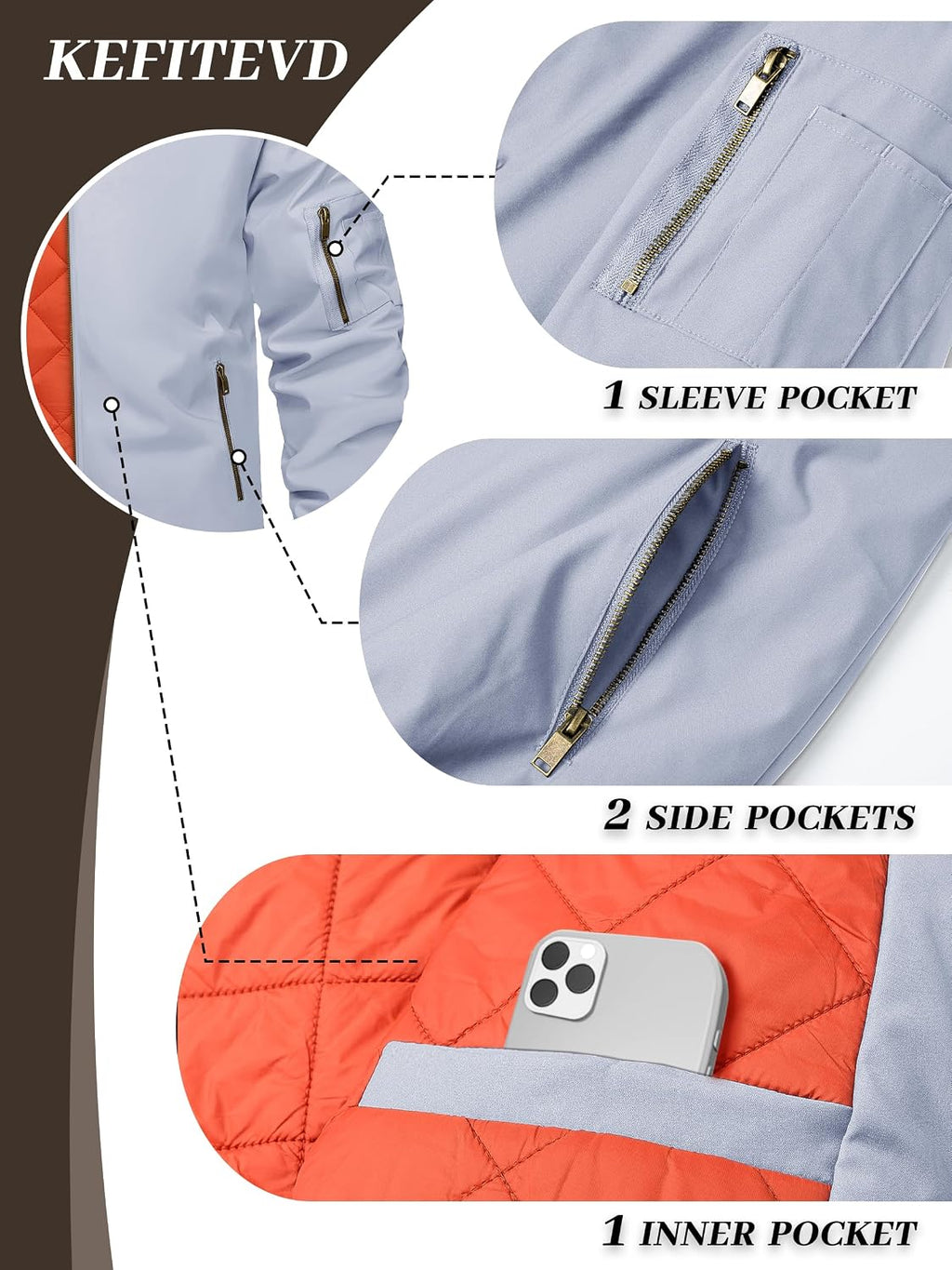KEFITEVD Men's Bomber Jackets Winter Windbreaker Warm Full Zip Casual Coats