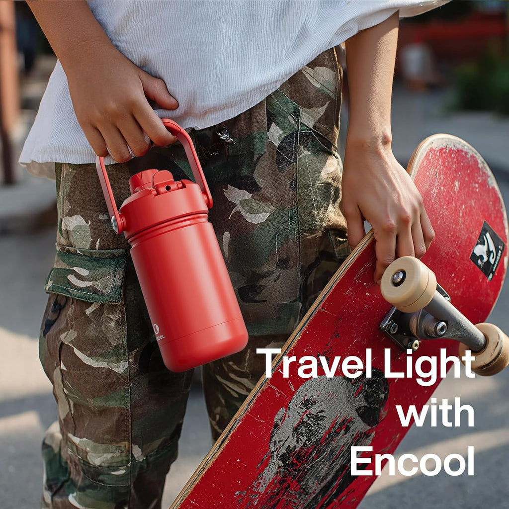 Kids Insulated Water Bottle with Straw - 12oz Stainless Steel Water Bottle with Dual Spouts, Leak-Proof, BPA-Free, Double Wall Vacuum Keeps Cold for 24 Hours for Sports, Travel (Bright Magenta)