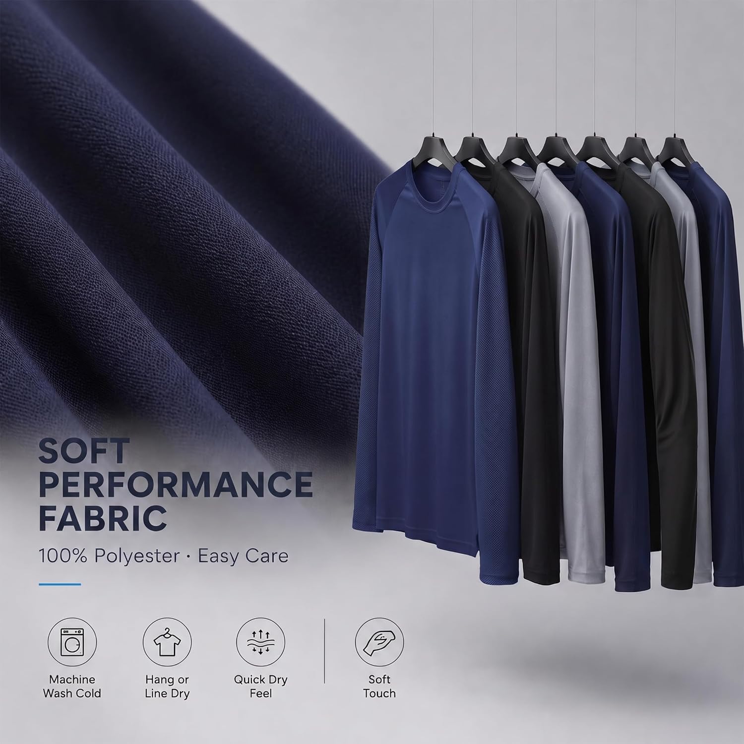 OYGSieg 6 Pack Long Shirts for Men Quick Dry Sun Protection Tee Shirts
