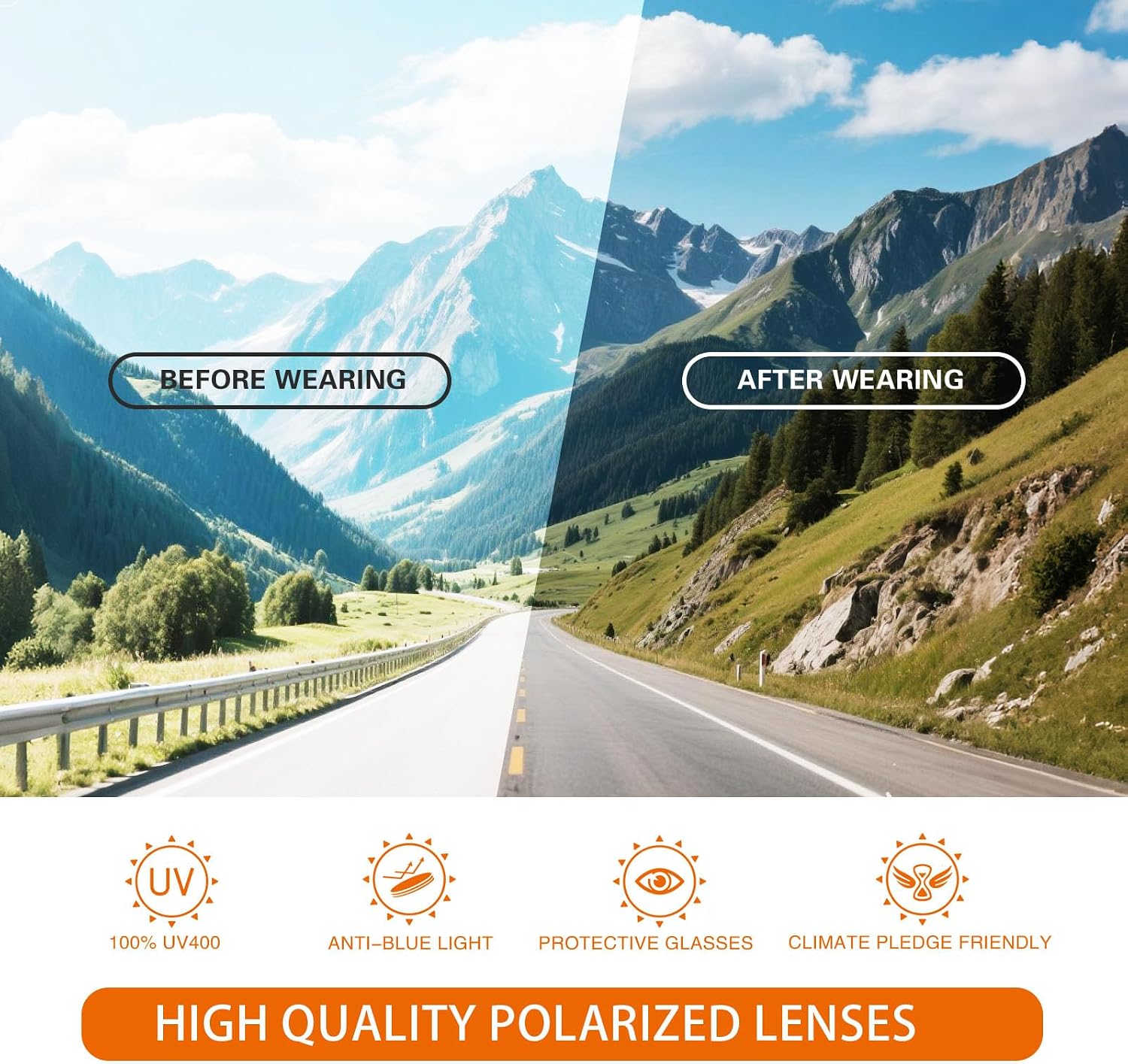 suoso Polarized Sports Sunglasses for Men: UV400 Protection Glasses Wrap Around Goggles for Driving Fishing