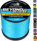 Beyond Braid Braided Fishing Line -Super Strong - Abrasion Resistant - No Stretch -Blue Camo, Moss Camo, White, Green, Pink, Blue, 4 Strand 8 Strand