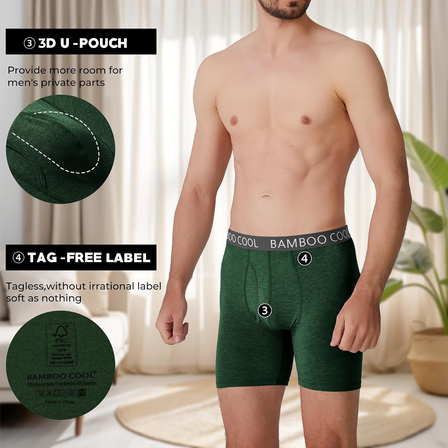 BAMBOO COOL Ultra Soft & breathable Mens Underwear Boxer Briefs Pack
