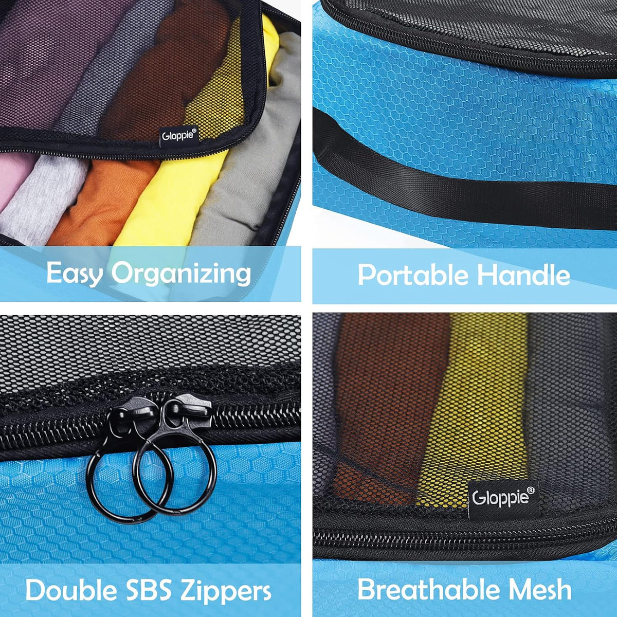 4-PACK Blue Organizer Cubes - Pack Luggage, Suitcase and Carry On Cubes